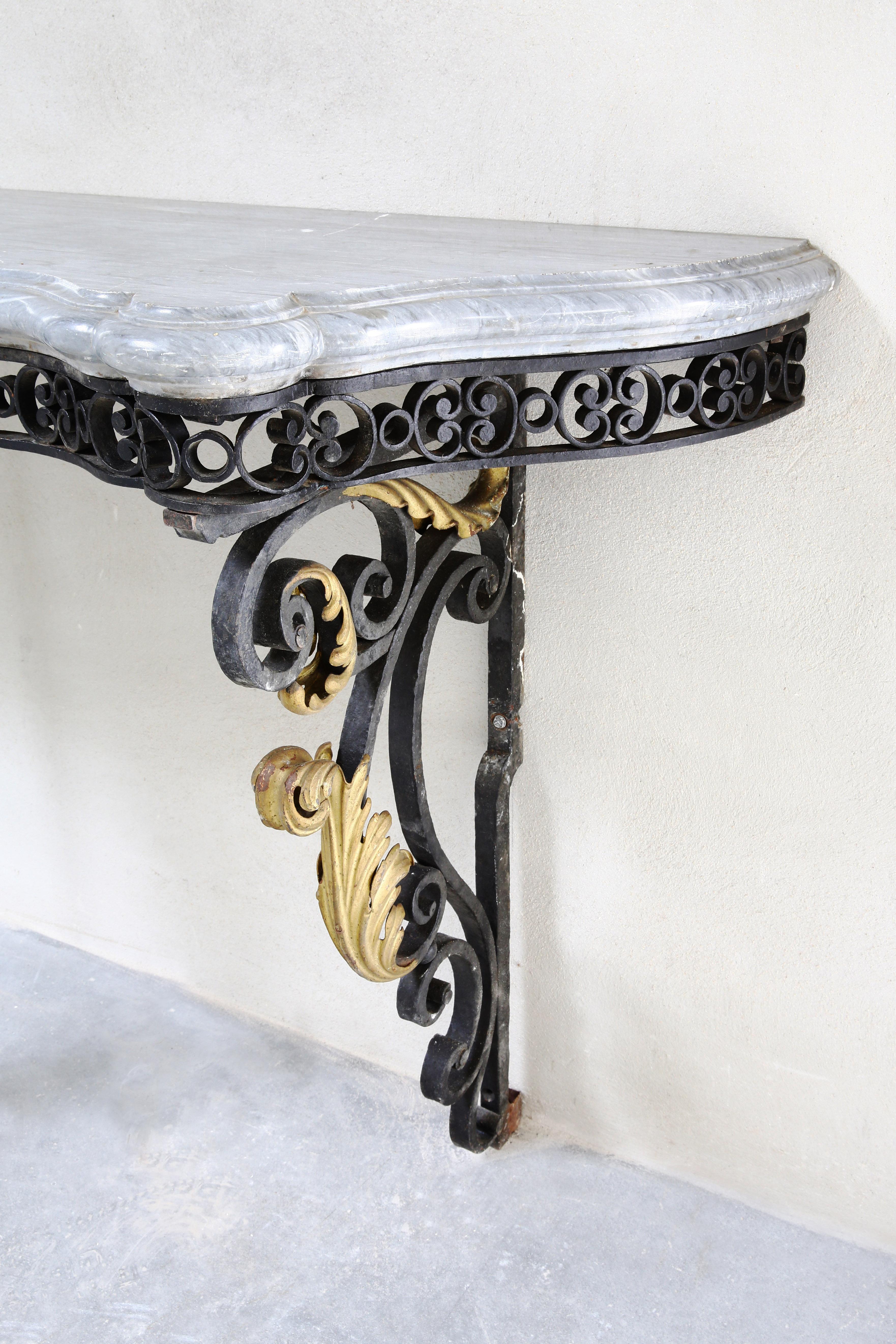 Antique Side Table of Turquin Marble and Iron in Baroque Style 1