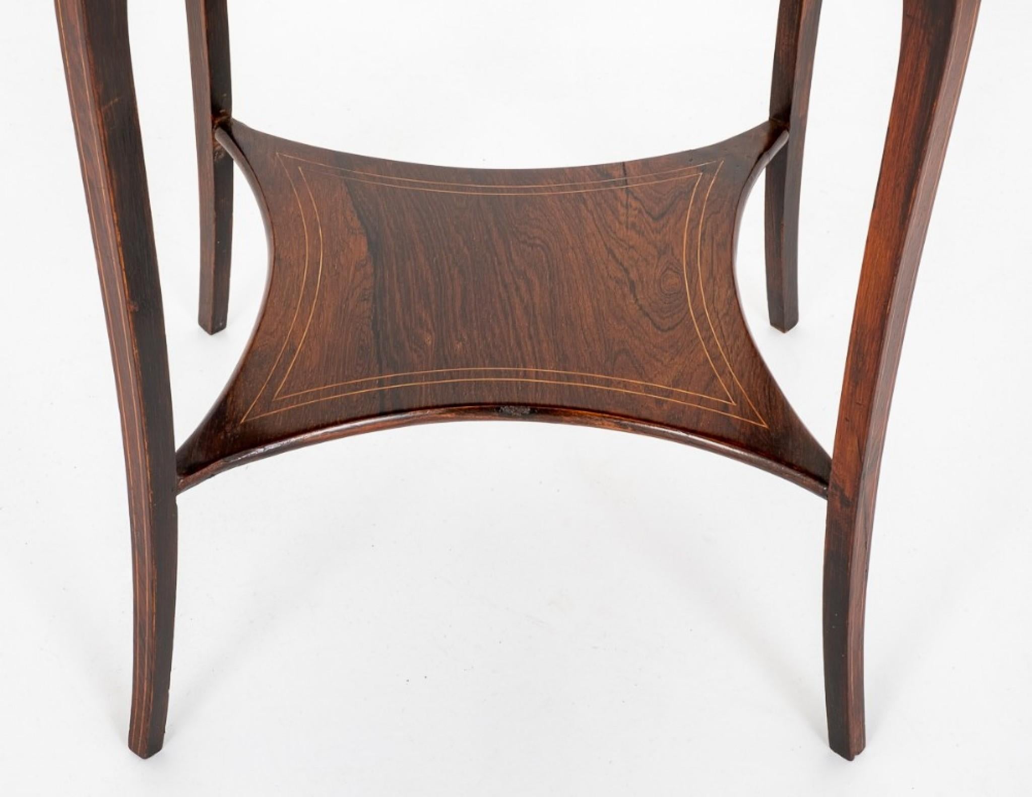 Table d'appoint ancienne en bois de rose incrusté, 1880 en vente 5