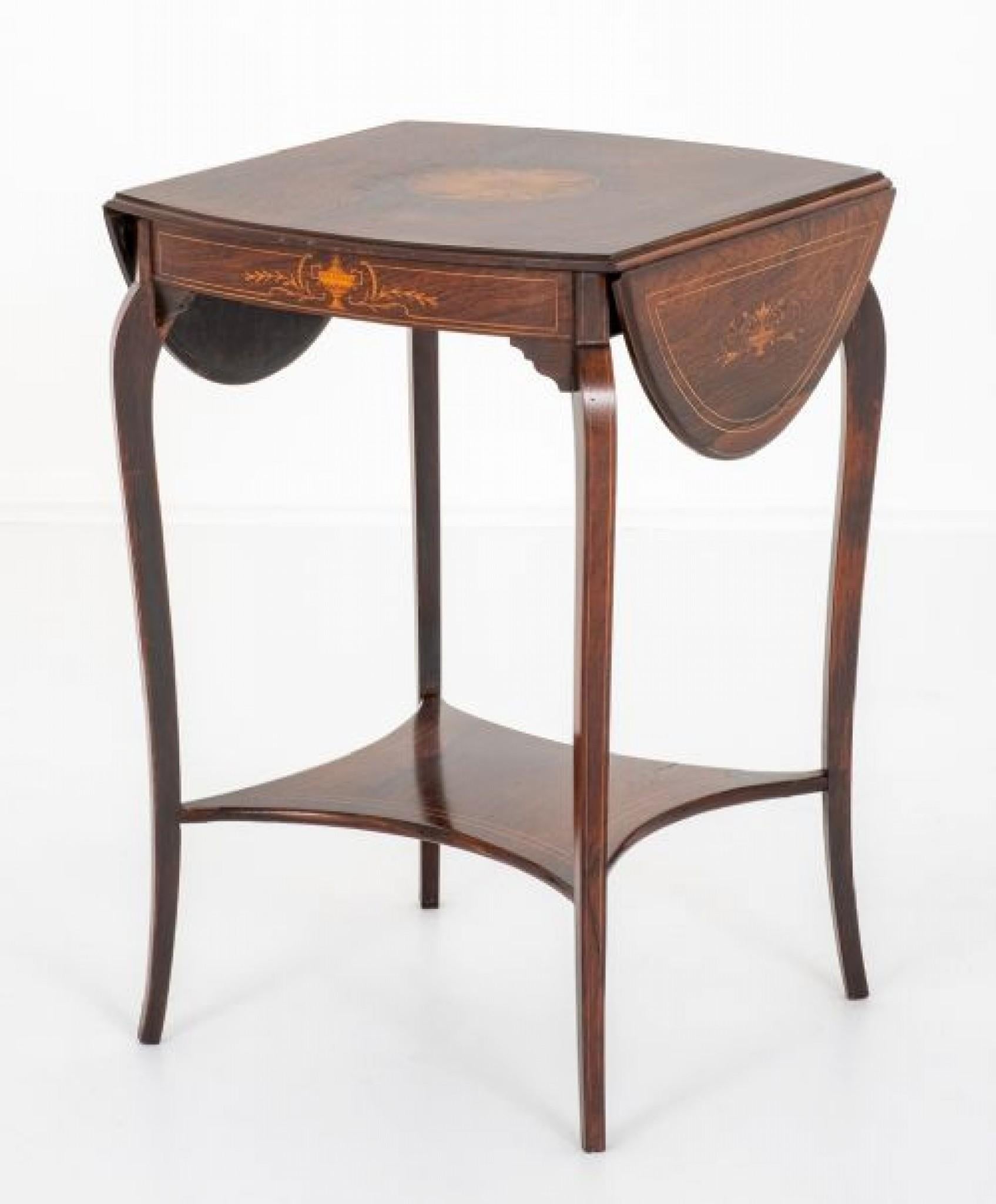 Table d'appoint ancienne en bois de rose incrusté, 1880 en vente 6