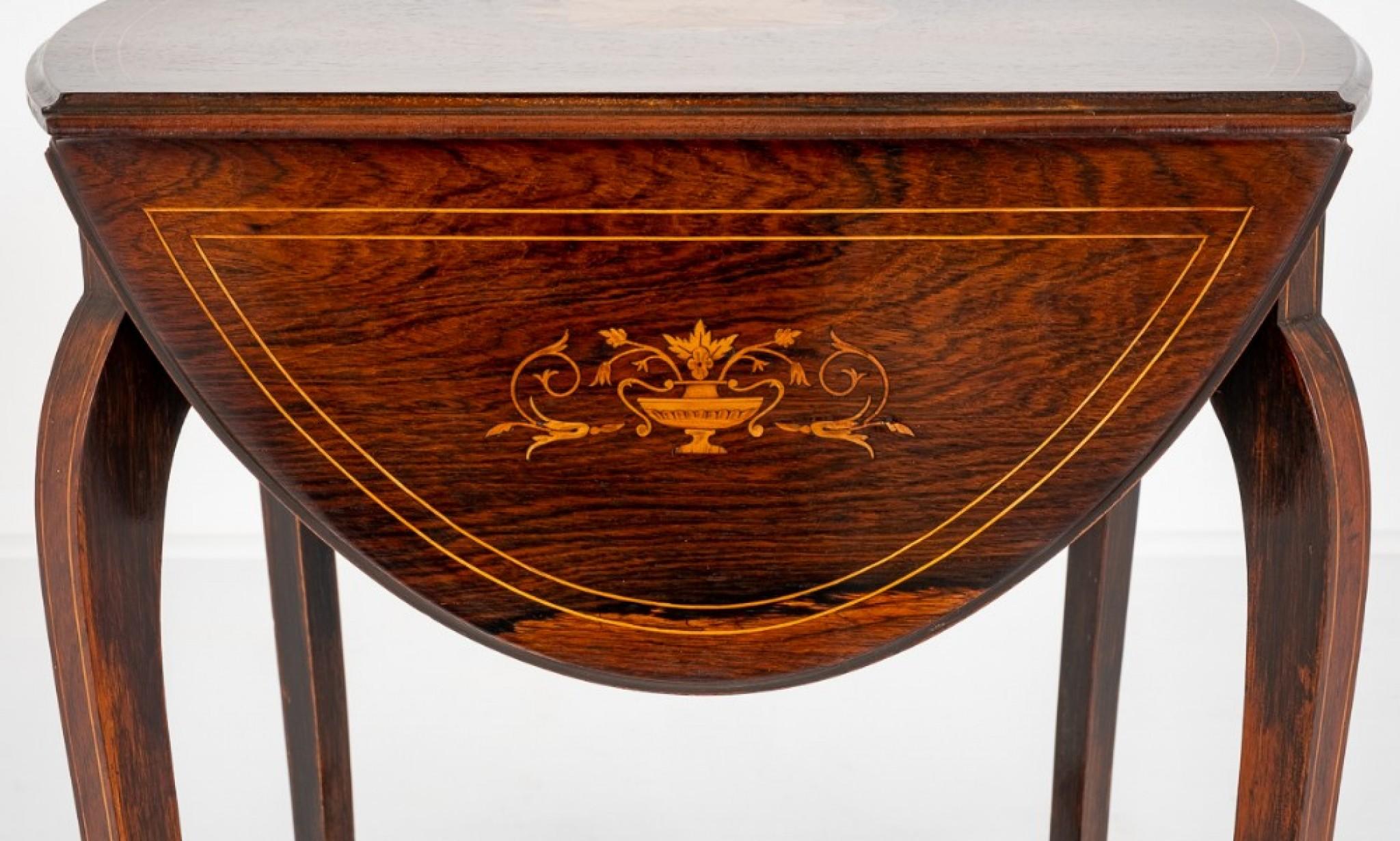 Table d'appoint ancienne en bois de rose incrusté, 1880 Bon état - En vente à Potters Bar, GB