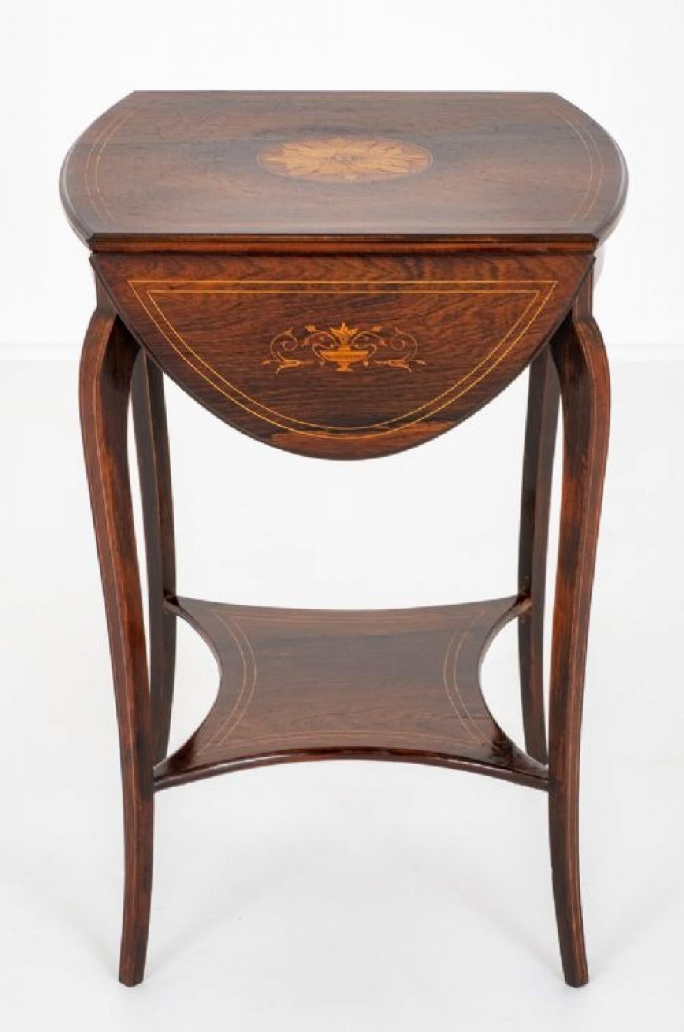 Fin du XIXe siècle Table d'appoint ancienne en bois de rose incrusté, 1880 en vente
