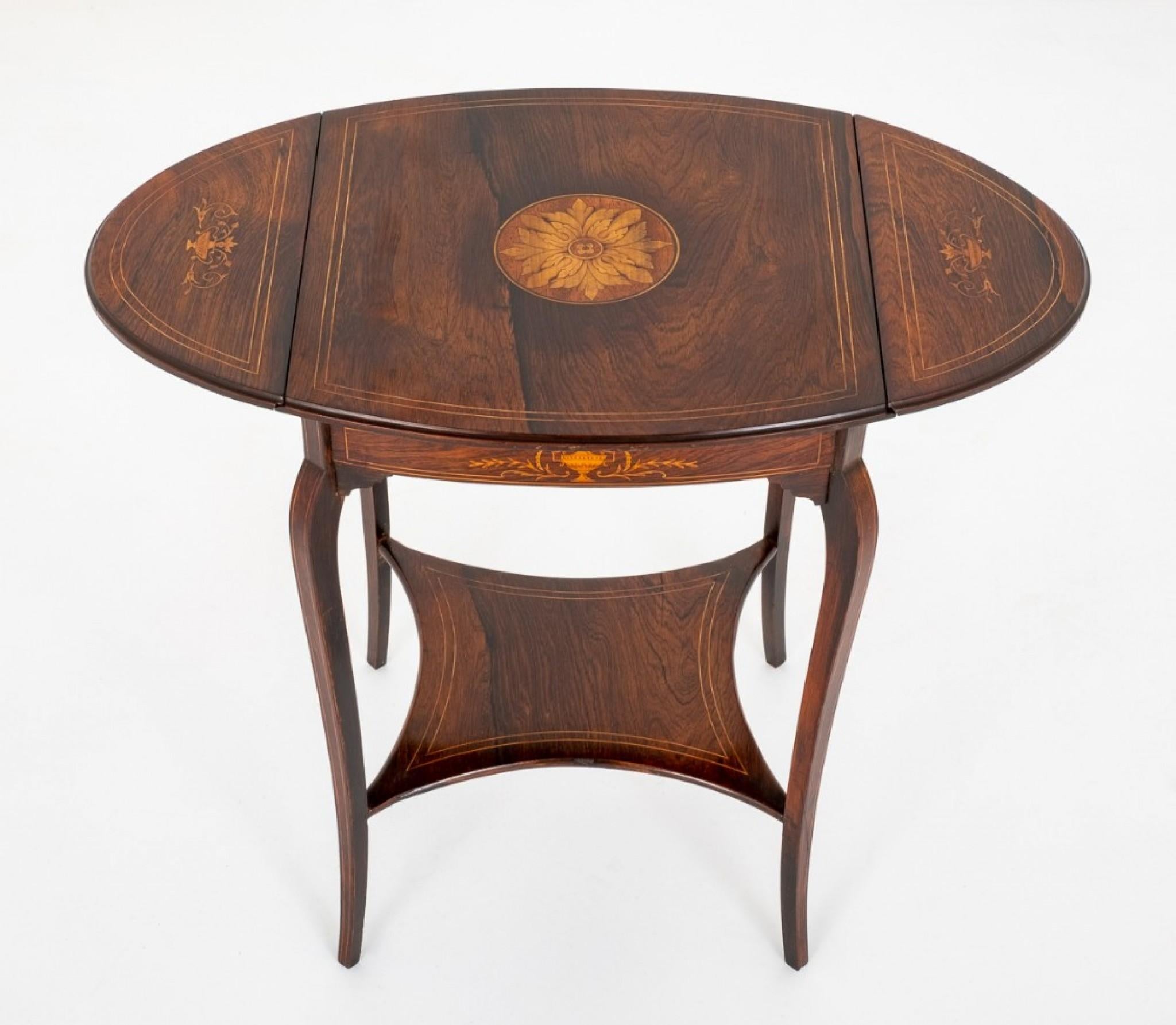 Table d'appoint ancienne en bois de rose incrusté, 1880 en vente 1