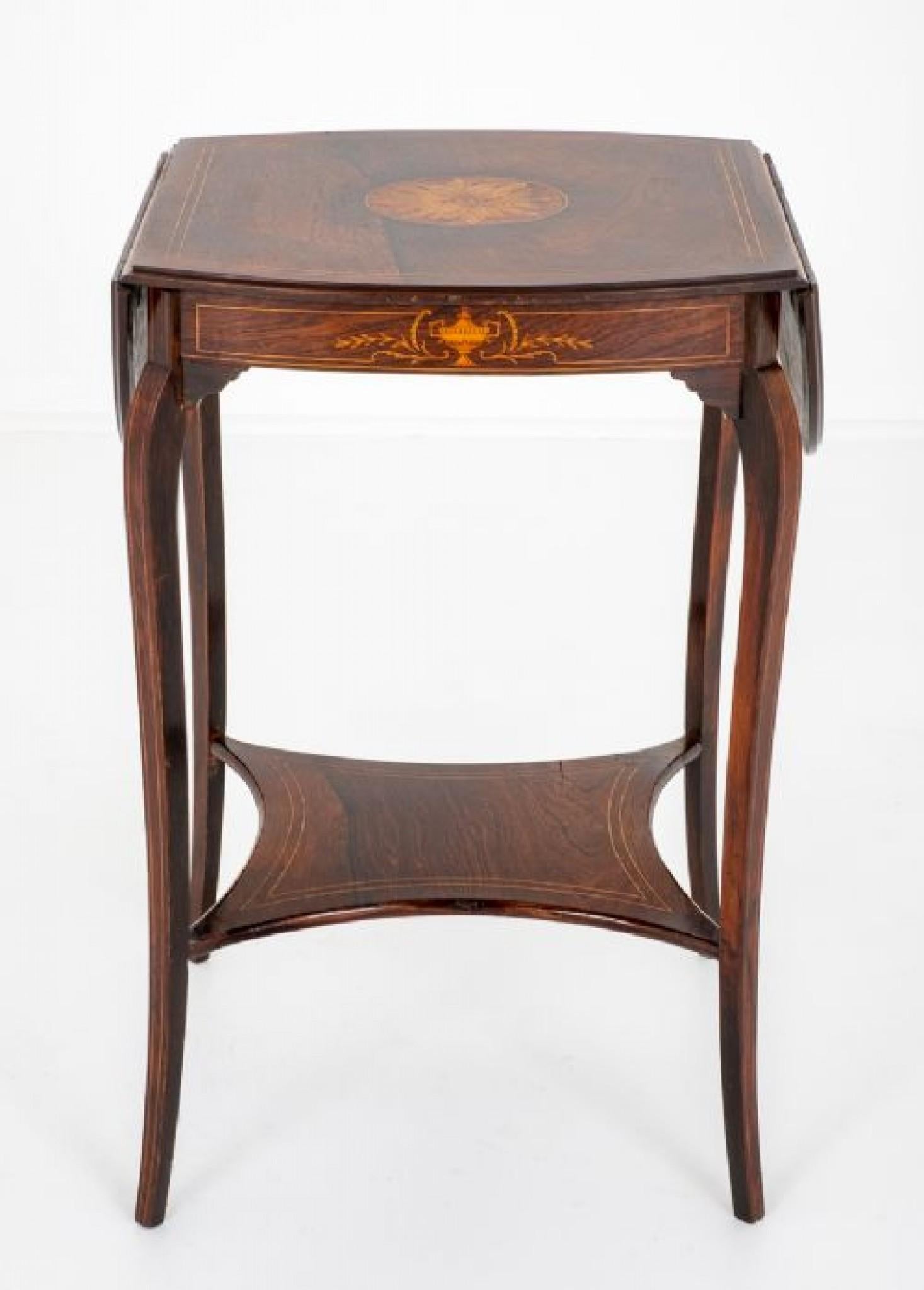 Table d'appoint ancienne en bois de rose incrusté, 1880 en vente 2