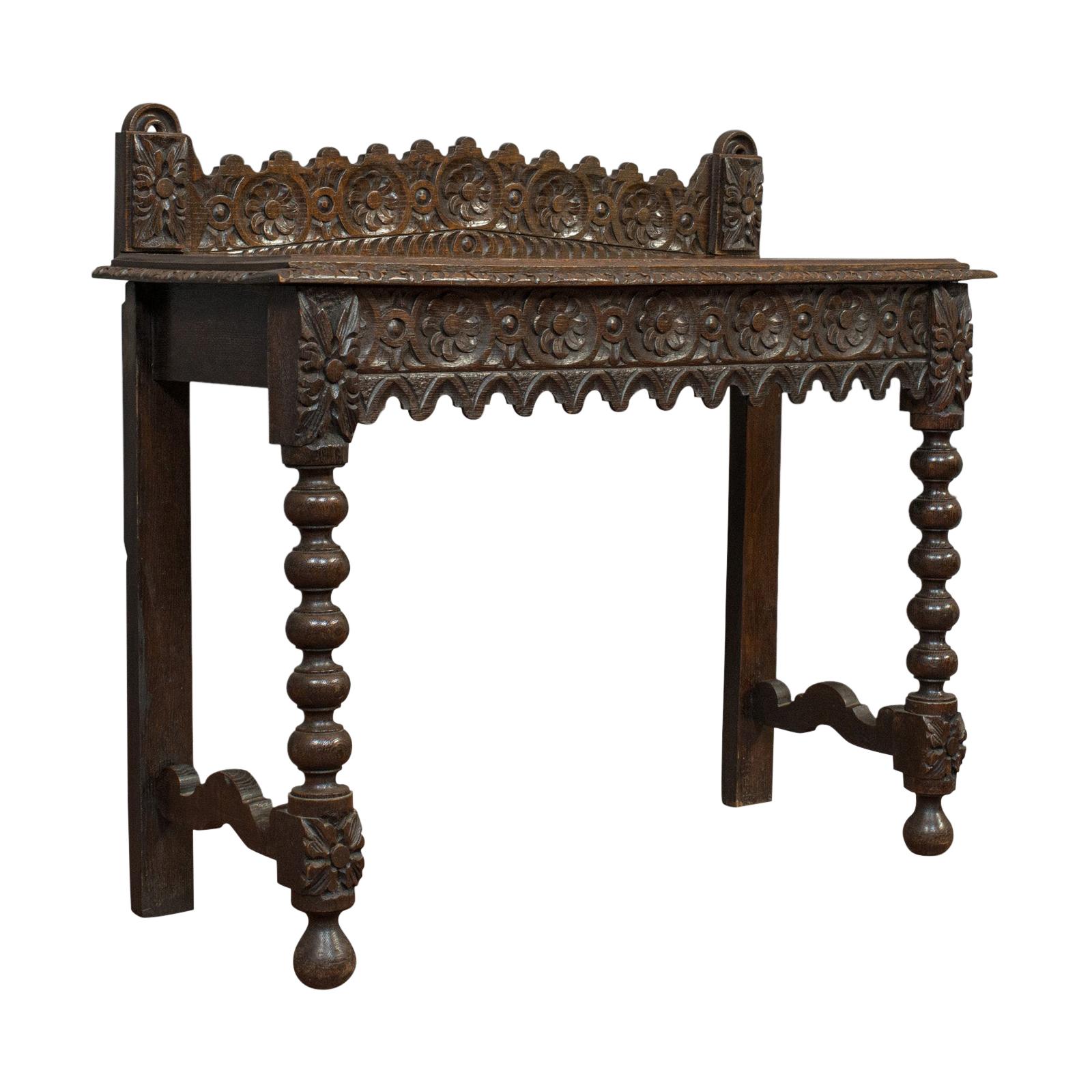 Antique Side Table, Scottish, Oak, Console, Bobbin Turned, Victorian, circa 1870