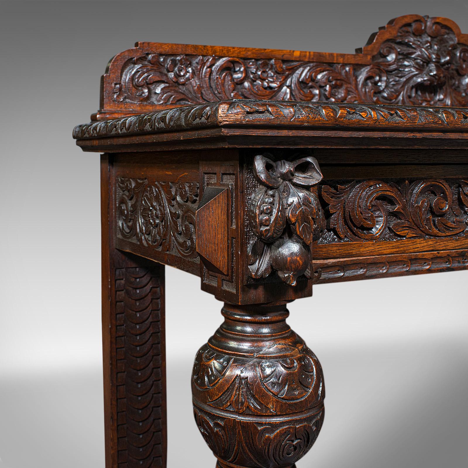 Antique Side Table, Scottish, Oak Console, Desk, Gothic Taste, Victorian, C.1880 5