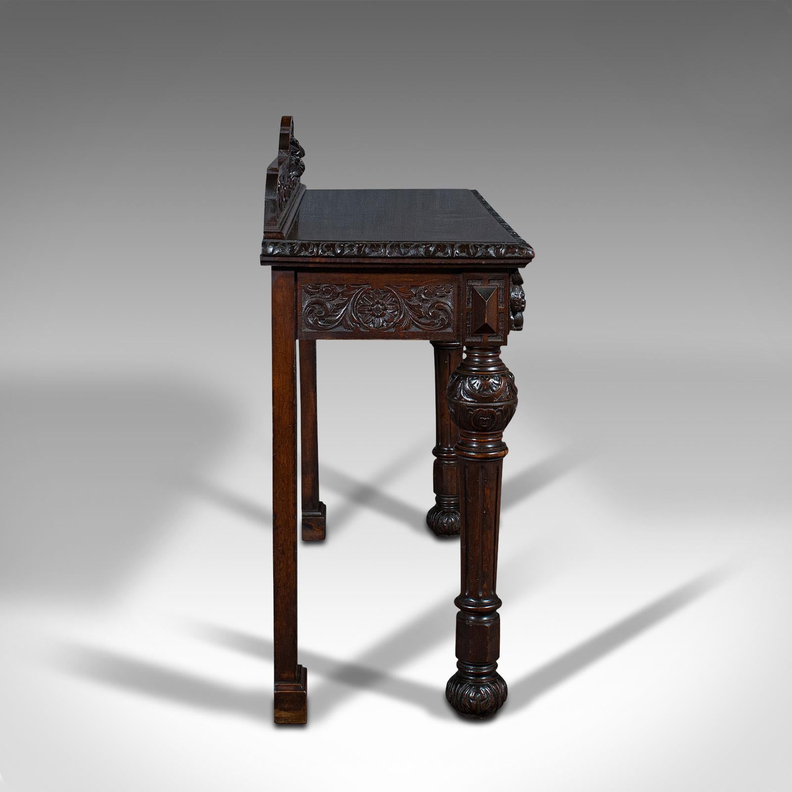 British Antique Side Table, Scottish, Oak Console, Desk, Gothic Taste, Victorian, C.1880