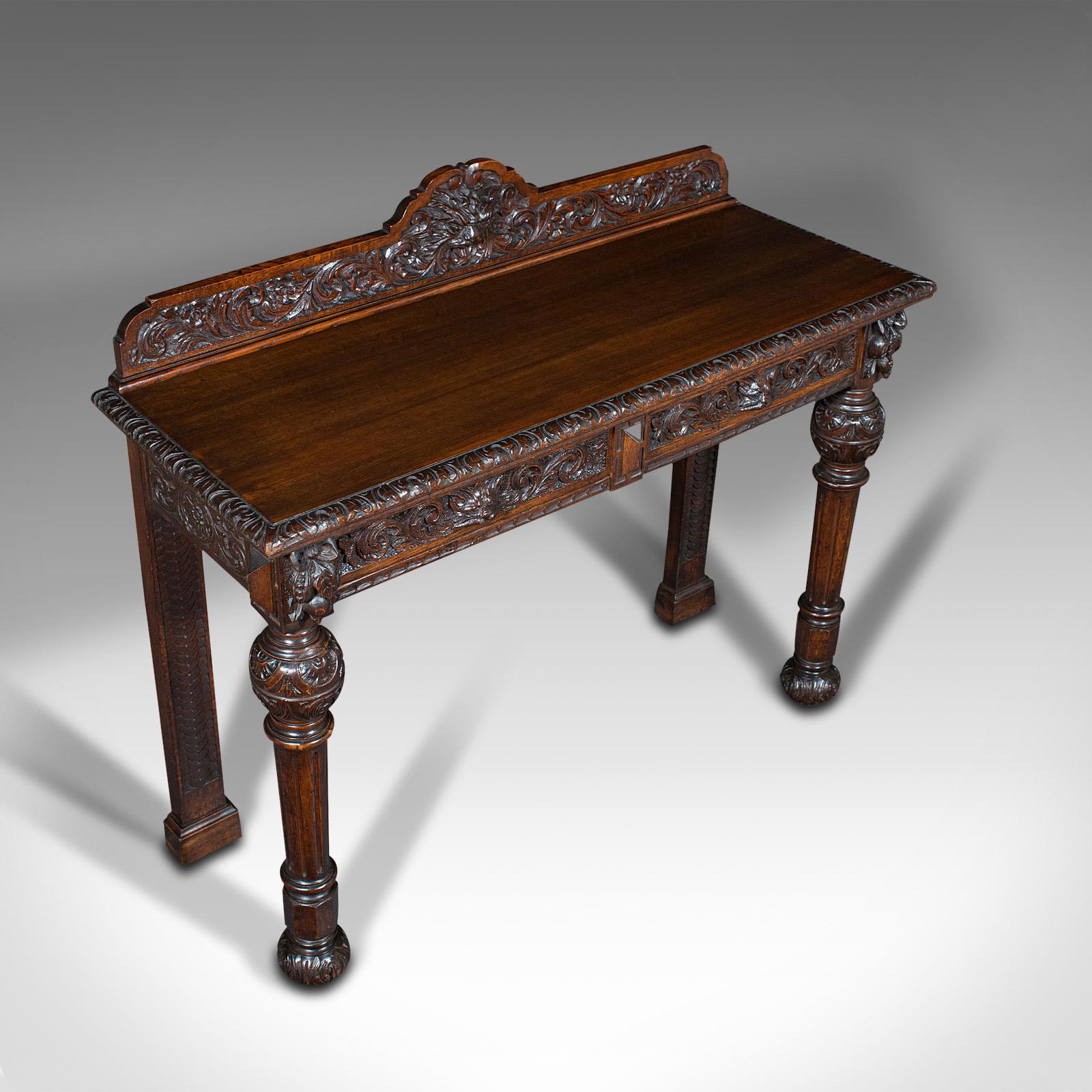 Antique Side Table, Scottish, Oak Console, Desk, Gothic Taste, Victorian, C.1880 1