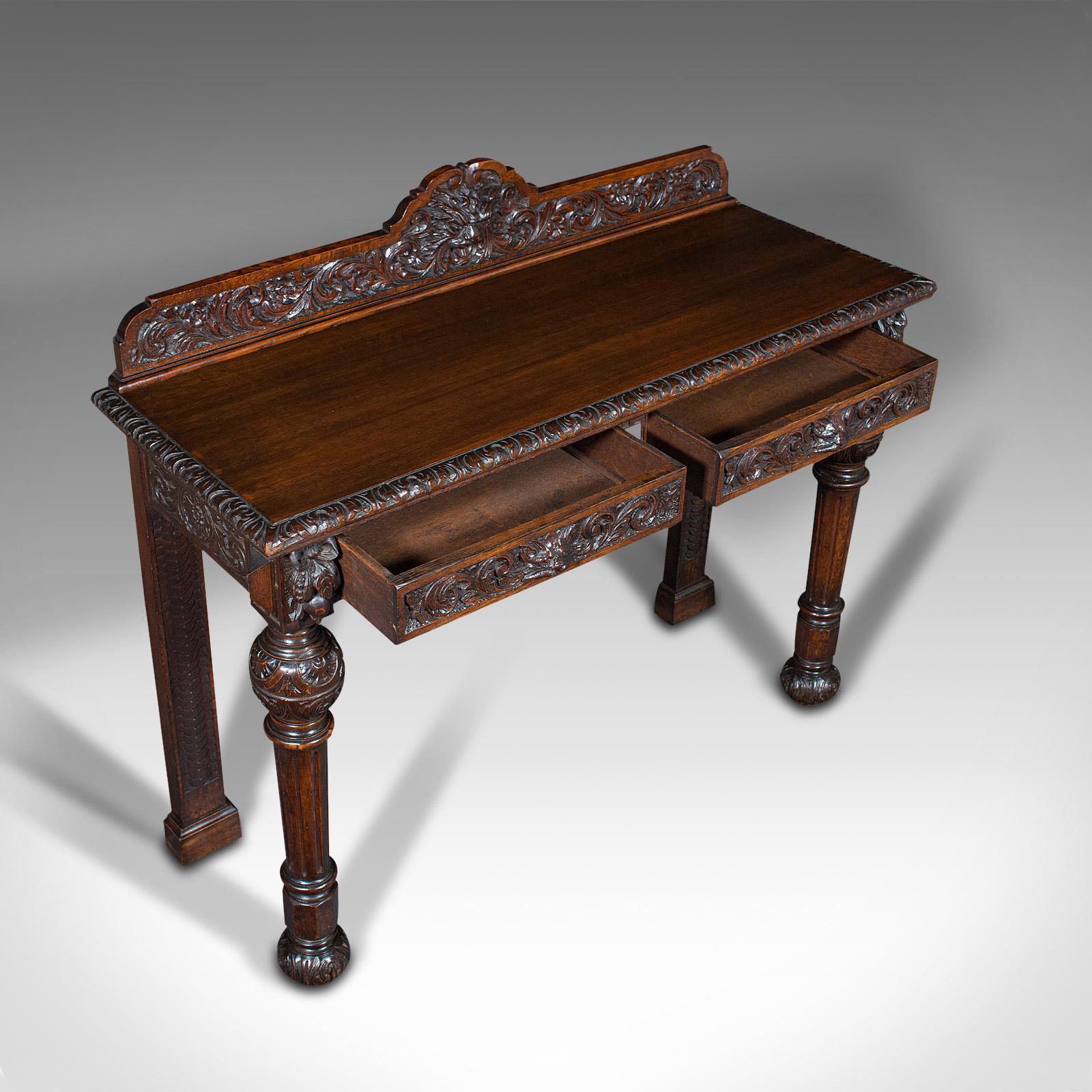 Antique Side Table, Scottish, Oak Console, Desk, Gothic Taste, Victorian, C.1880 2