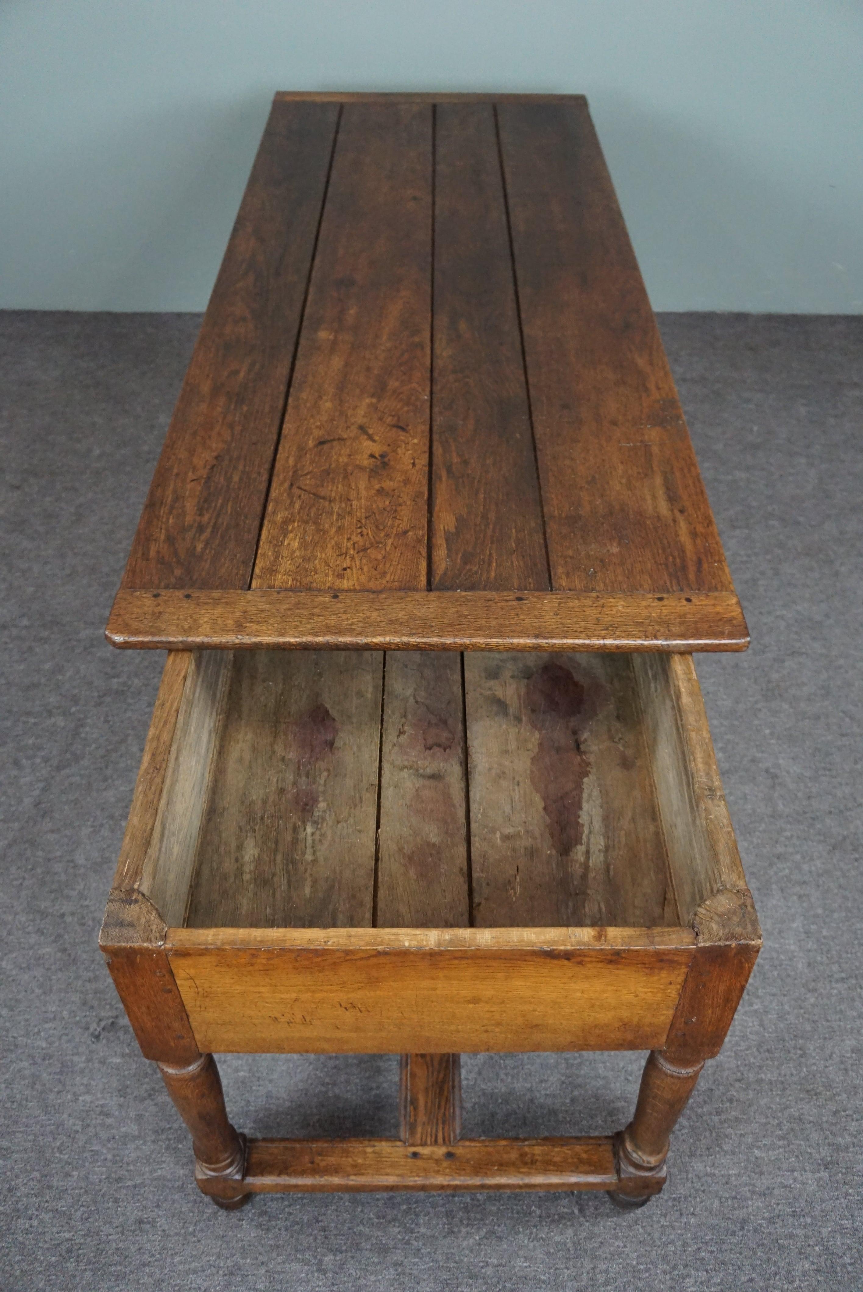 Wood Antique side table/sideboard with storage space under the top For Sale