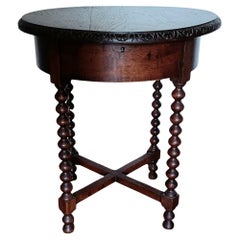 Antique Side Table Turned Legs Interior Compartment Early 20th Century Spain