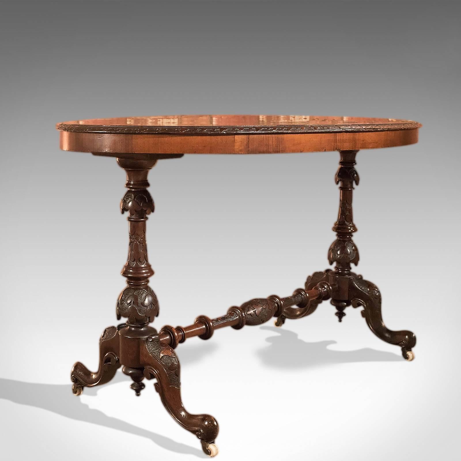 British Antique Side Table, Victorian Burr Walnut, circa 1870