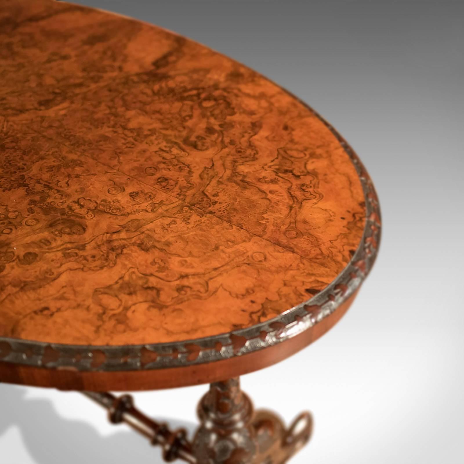 19th Century Antique Side Table, Victorian Burr Walnut, circa 1870