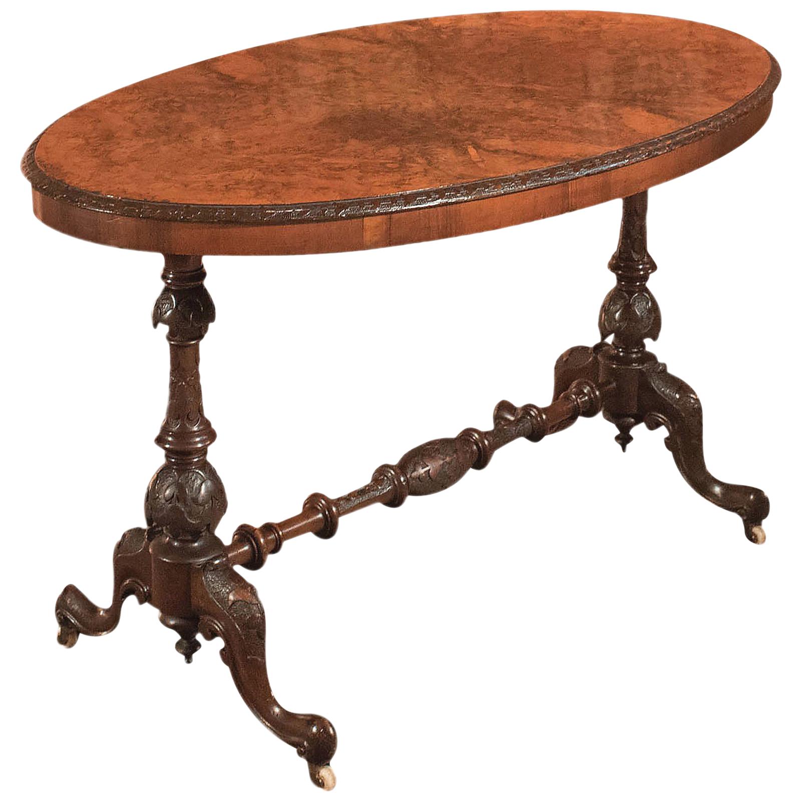 Antique Side Table, Victorian Burr Walnut, circa 1870