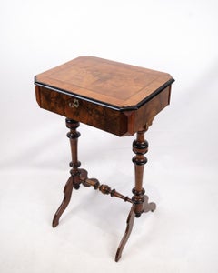 Antique Side Table With Built-In Storage & Turned Legs In Hand Polished Mahogany