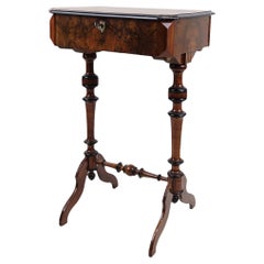 Antique Side Table With Built-In Storage & Turned Legs In Hand Polished Mahogany