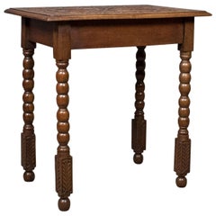 Antique Side Table with Carved Decoration, English Oak, 1908