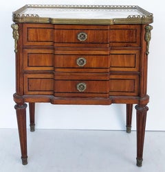 Antique Side Table with Marquetry, Bronze Mounts, Brass Gallery Inset Marble Top