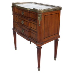 Antique Side Table with Marquetry, Bronze Mounts, Brass Gallery Inset Marble Top