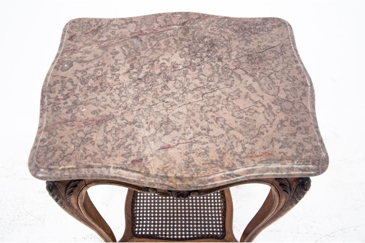 Antique Side Table with Stone Top, France, circa 1890 In Good Condition In Chorzów, PL