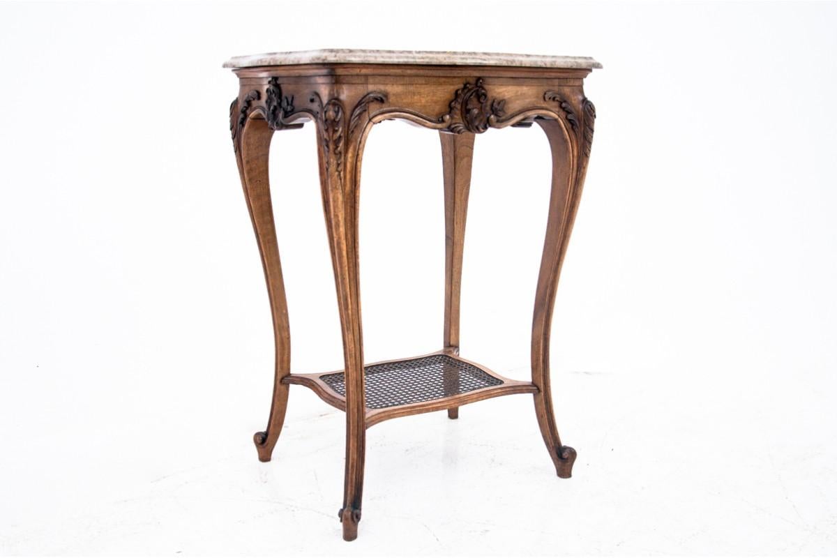19th Century Antique Side Table with Stone Top, France, circa 1890