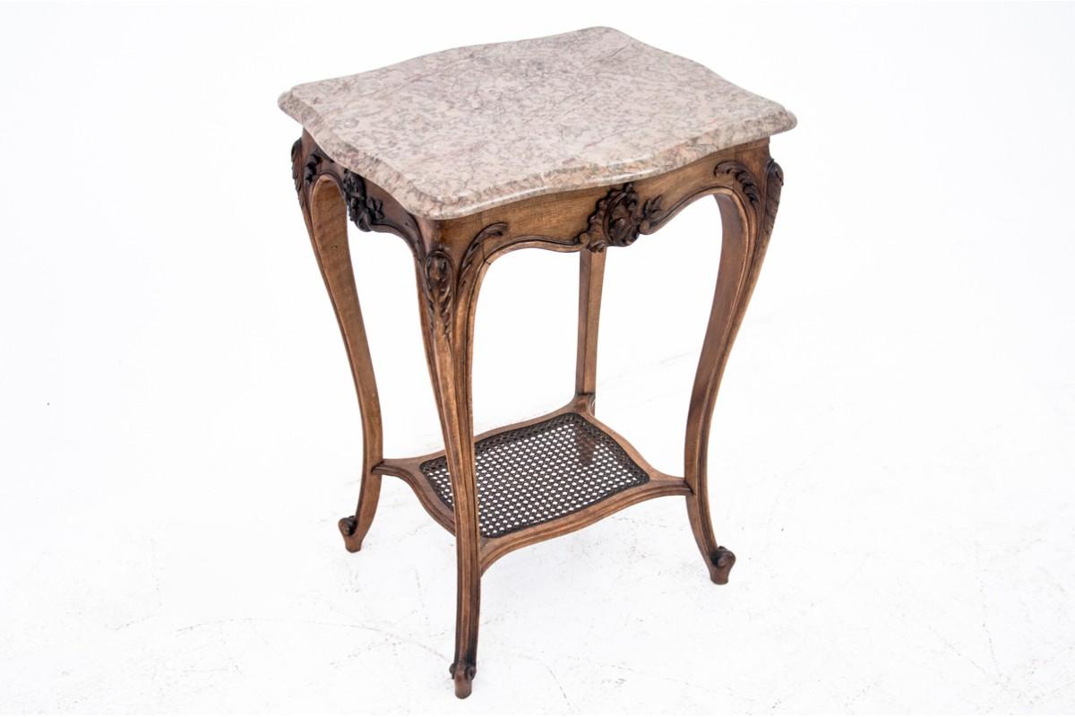 Walnut Antique Side Table with Stone Top, France, circa 1890