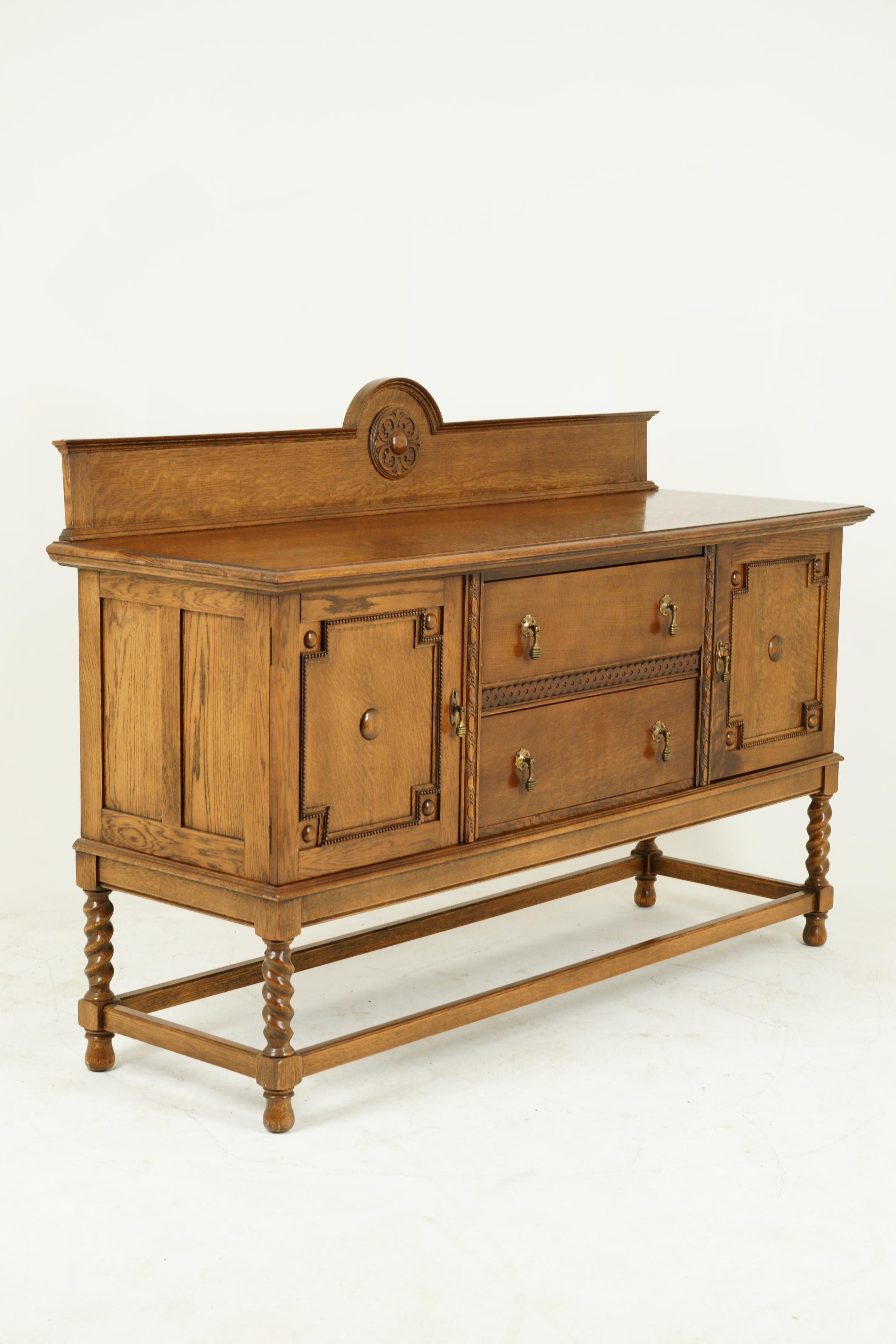 Antique Sideboard, Antique Buffet, Carved Oak Credenza, Scotland 1920 1