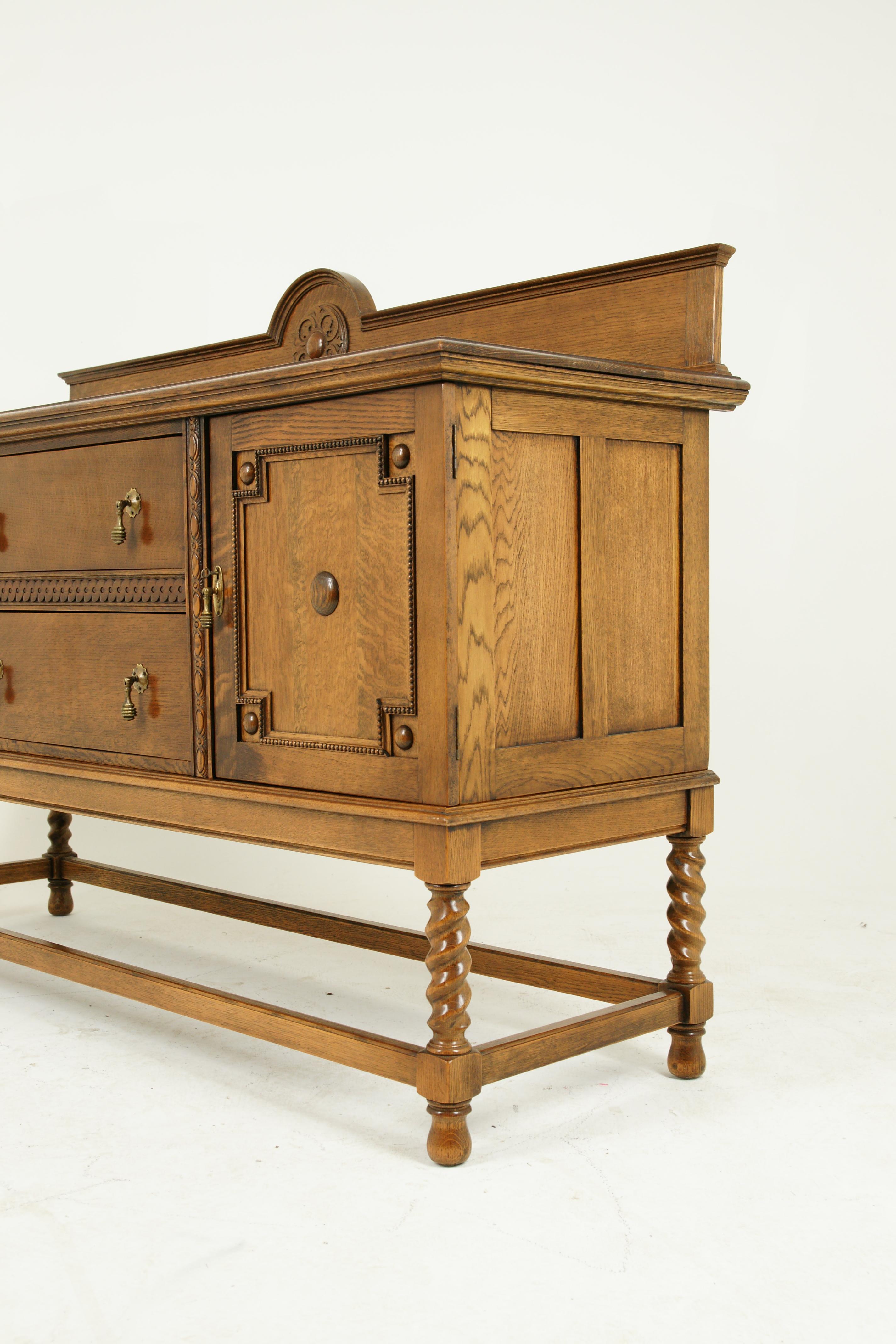 Hand-Crafted Antique Sideboard, Antique Buffet, Carved Oak Credenza, Scotland 1920