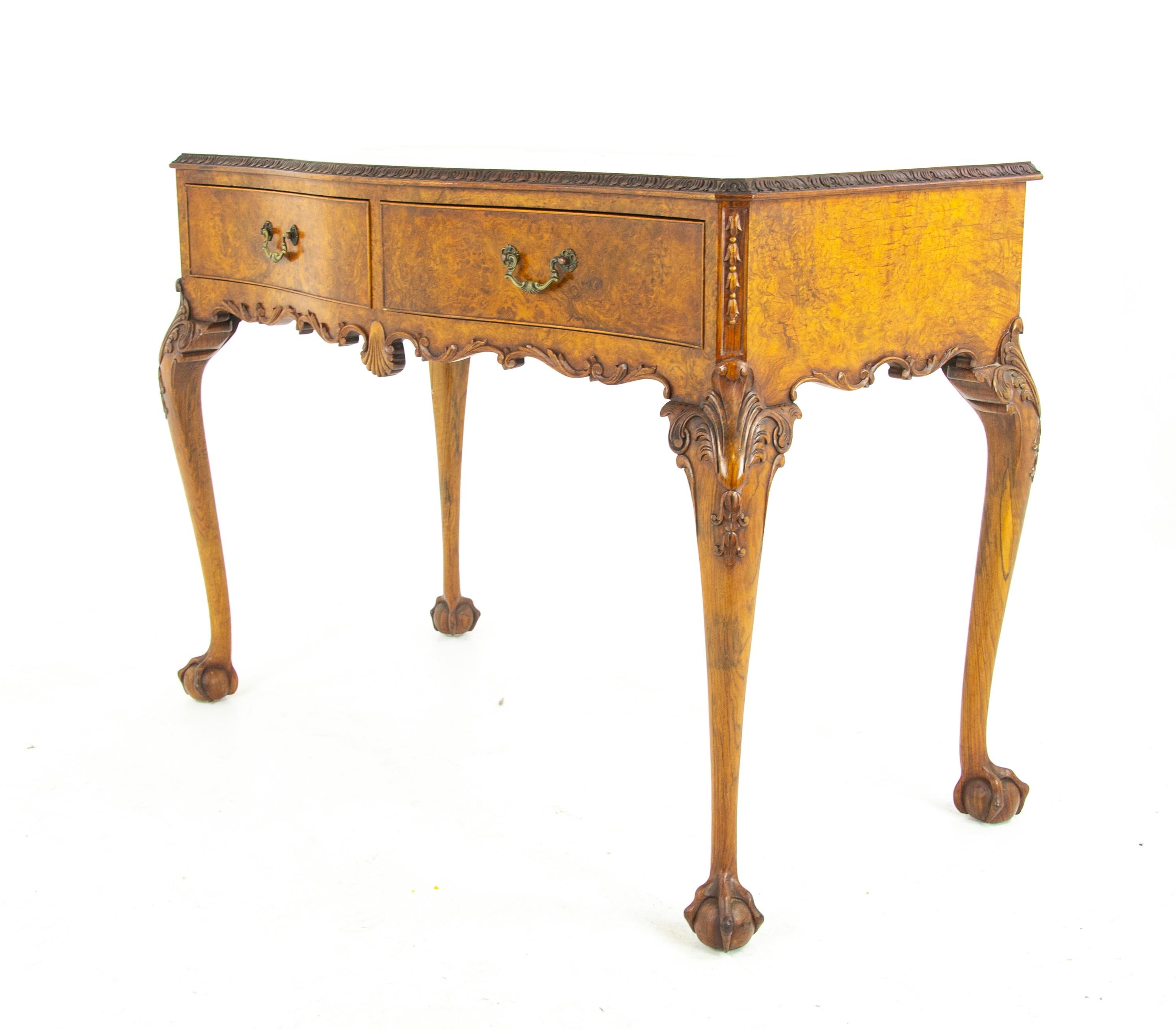 Scottish Antique Sideboard, Antique Server, Burr Walnut, Serpentine, Scotland 1930, B1347