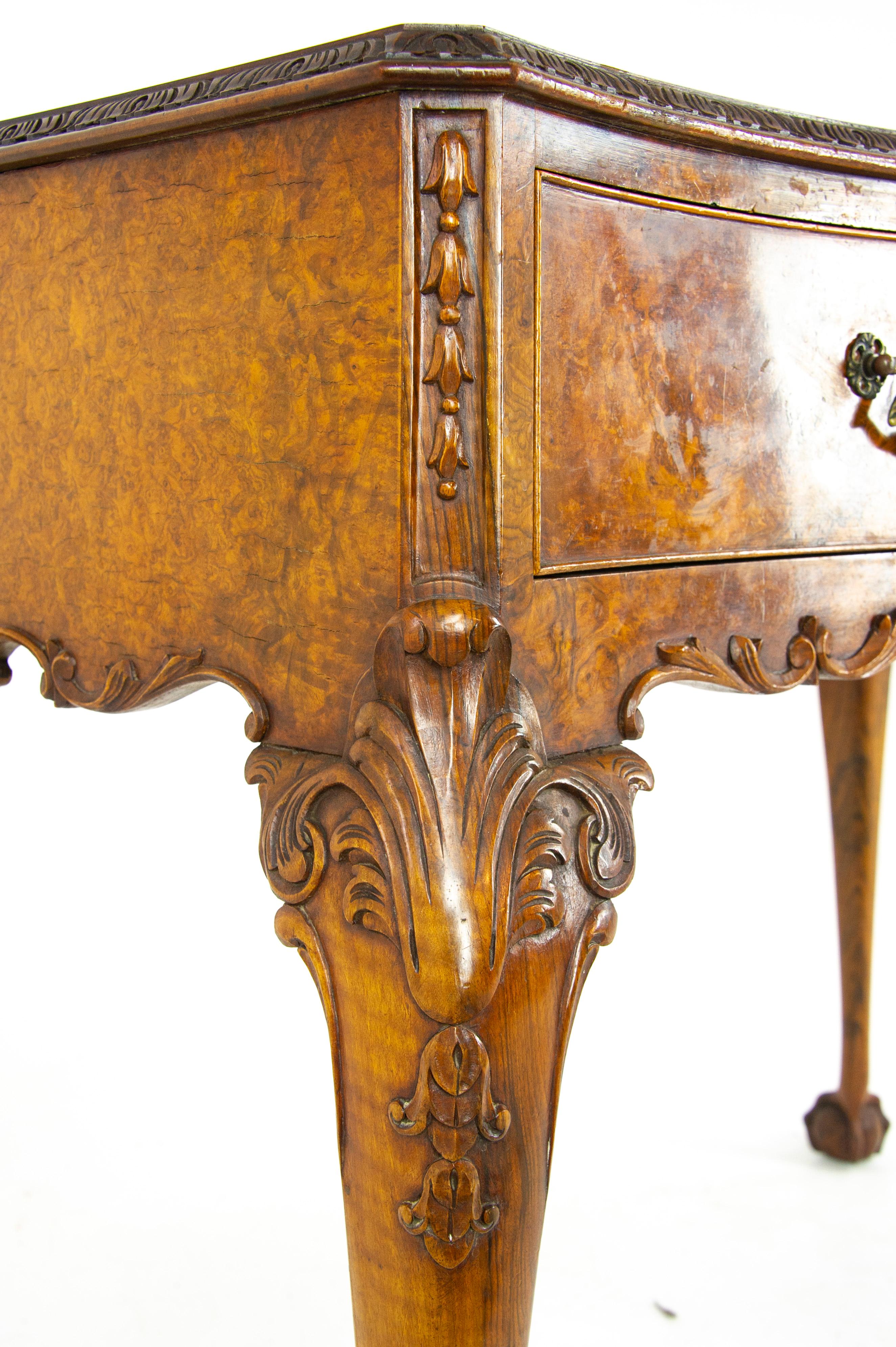 Mid-20th Century Antique Sideboard, Antique Server, Burr Walnut, Serpentine, Scotland 1930, B1347