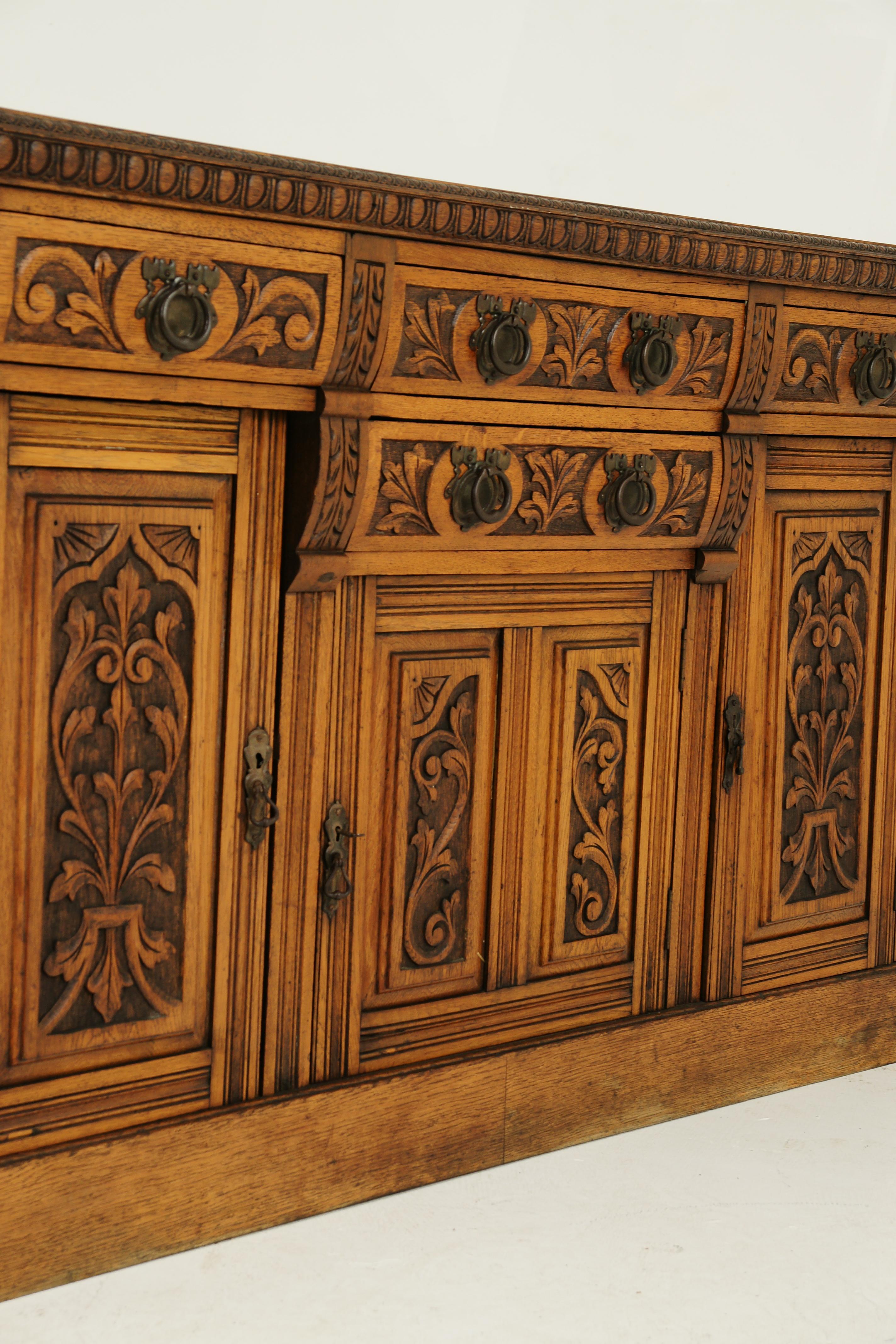 Antique Sideboard, Carved Oak, Oak Buffet, Credenza, Scotland, 1910, B1579 3