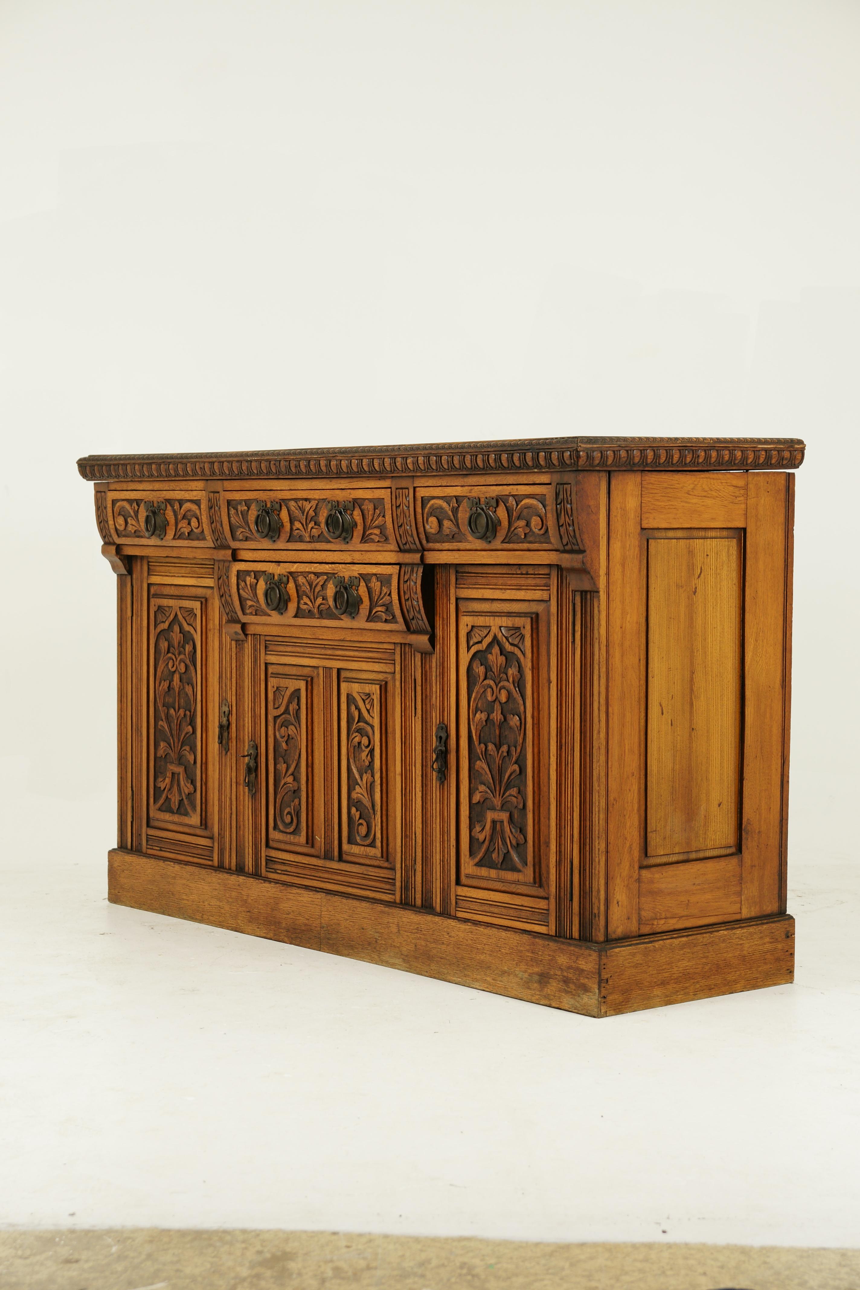 Antique Sideboard, Carved Oak, Oak Buffet, Credenza, Scotland, 1910, B1579 7