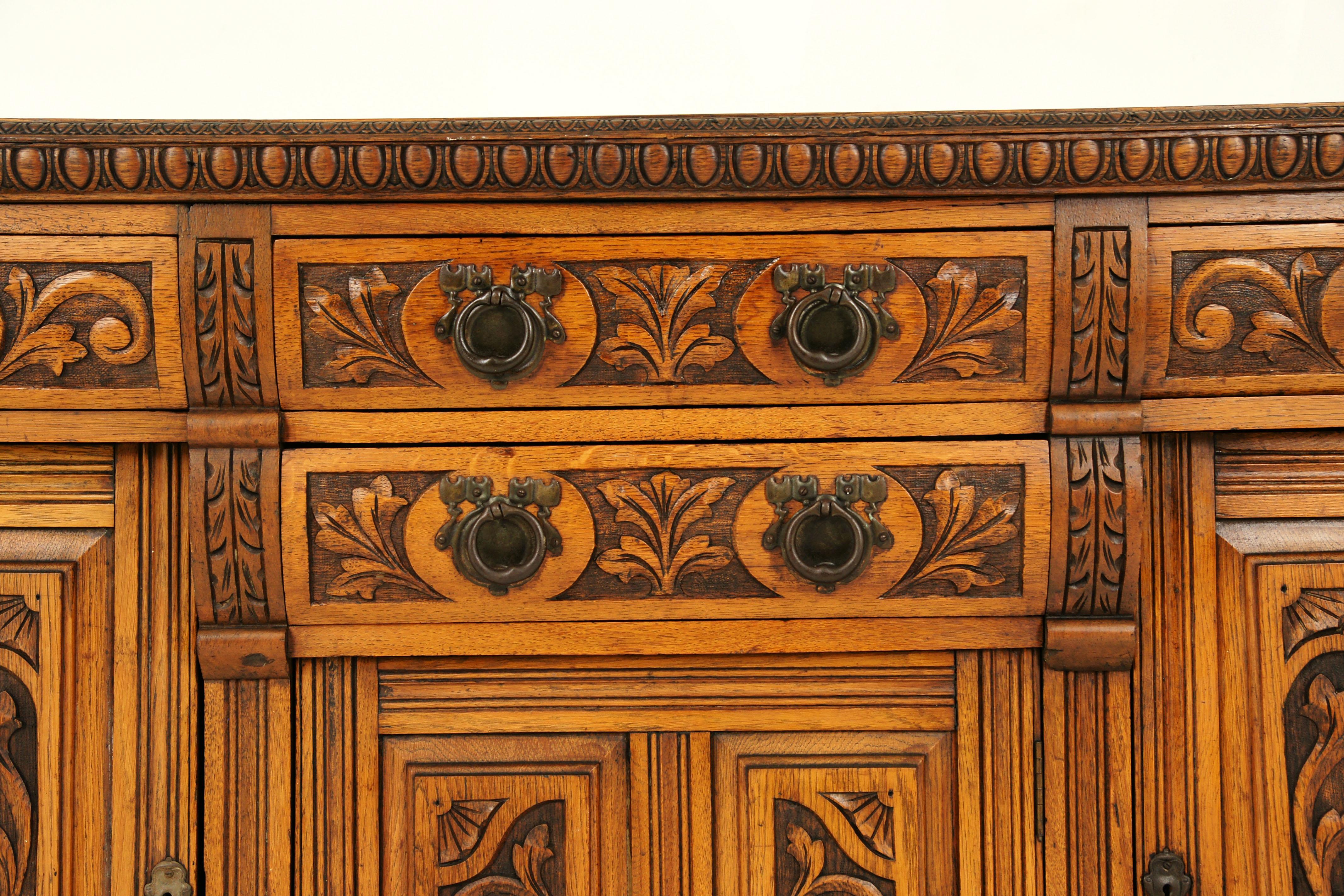 Scottish Antique Sideboard, Carved Oak, Oak Buffet, Credenza, Scotland, 1910, B1579