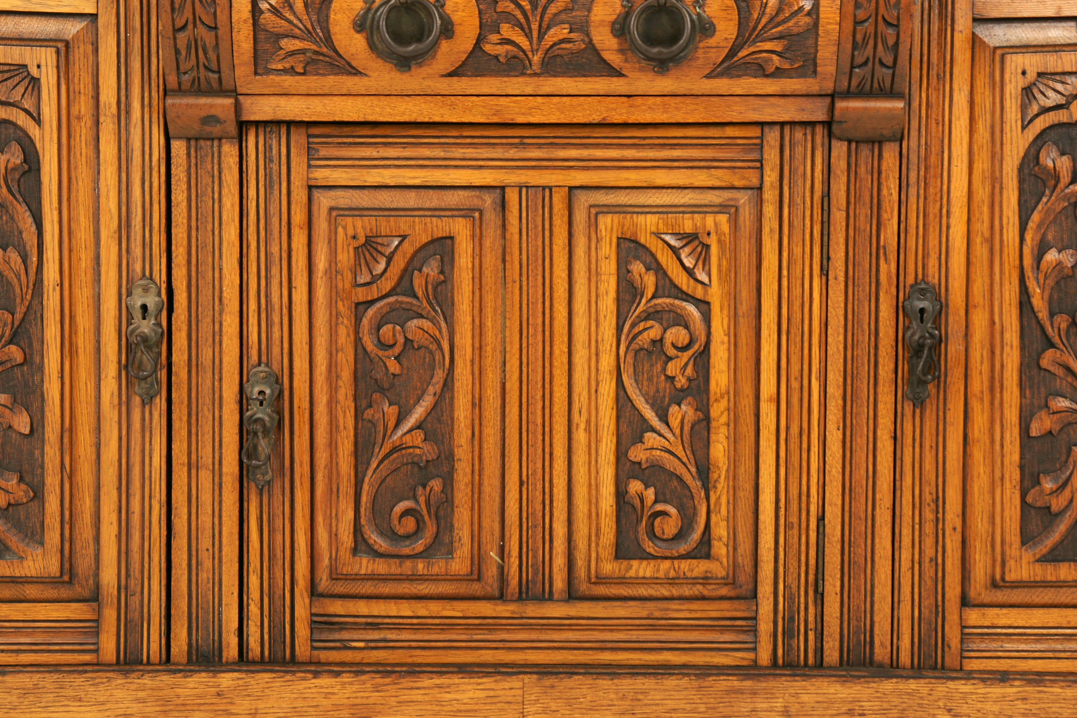 Hand-Carved Antique Sideboard, Carved Oak, Oak Buffet, Credenza, Scotland, 1910, B1579