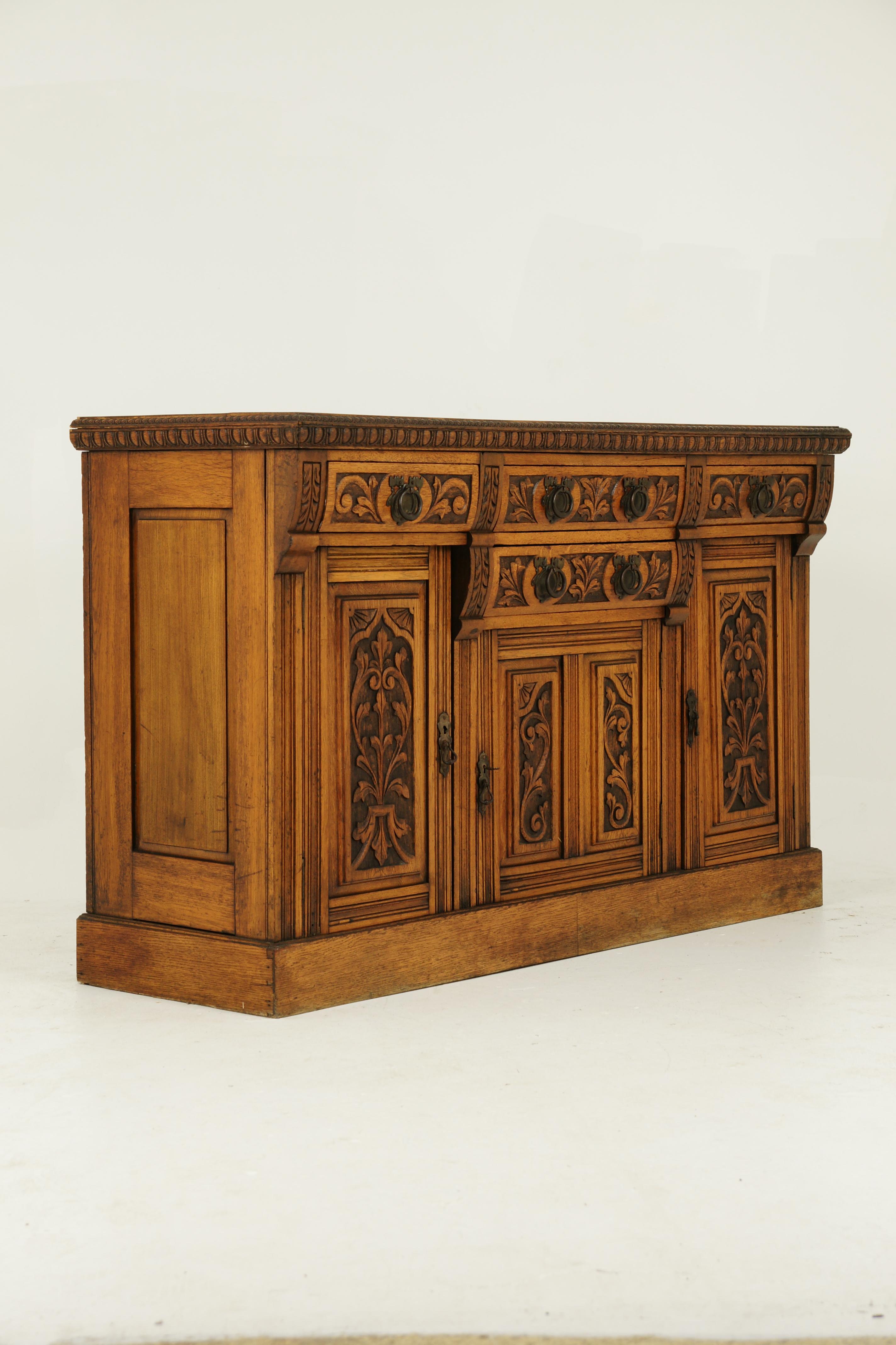 Early 20th Century Antique Sideboard, Carved Oak, Oak Buffet, Credenza, Scotland, 1910, B1579