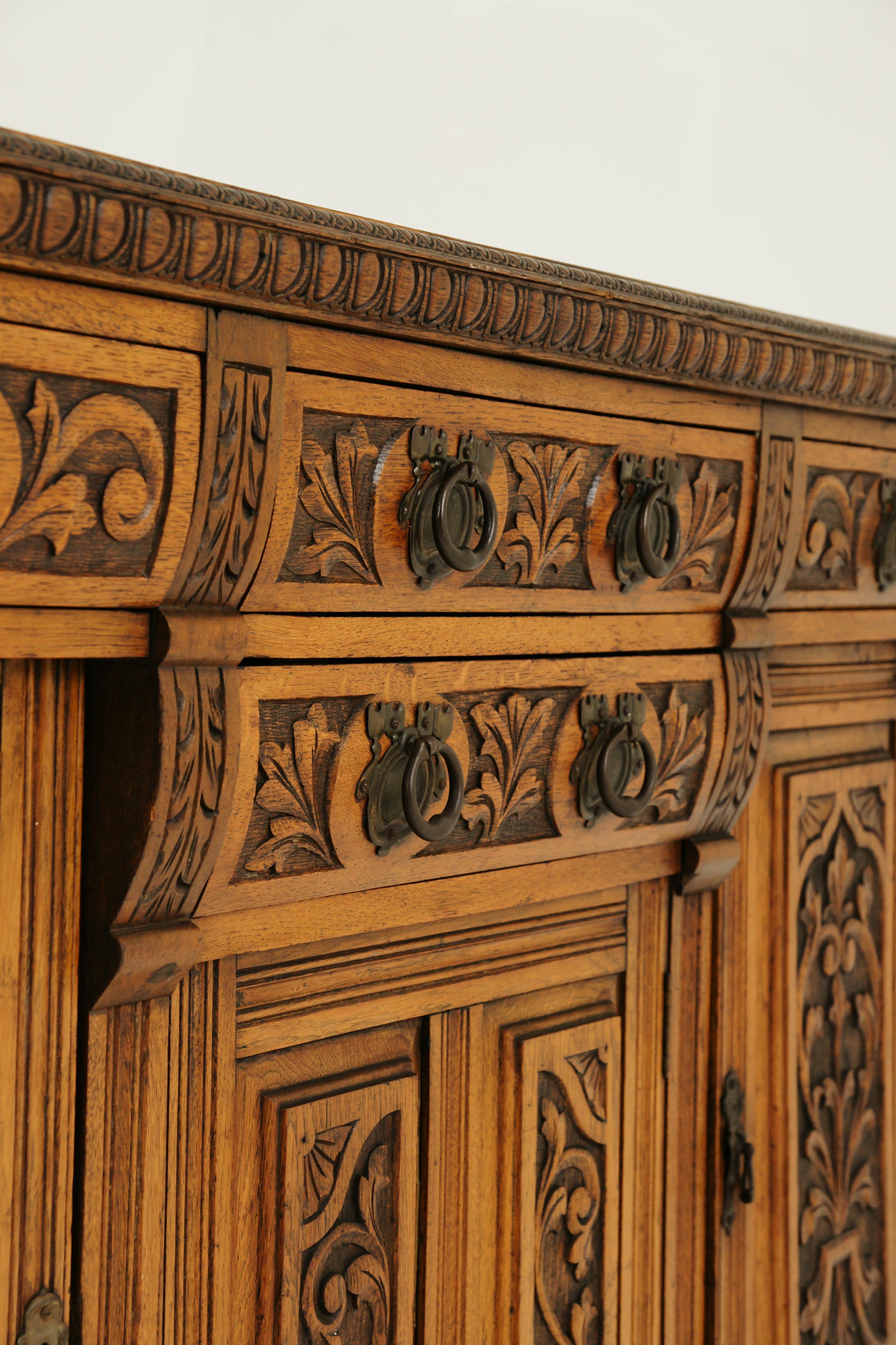 Antique Sideboard, Carved Oak, Oak Buffet, Credenza, Scotland, 1910, B1579 1