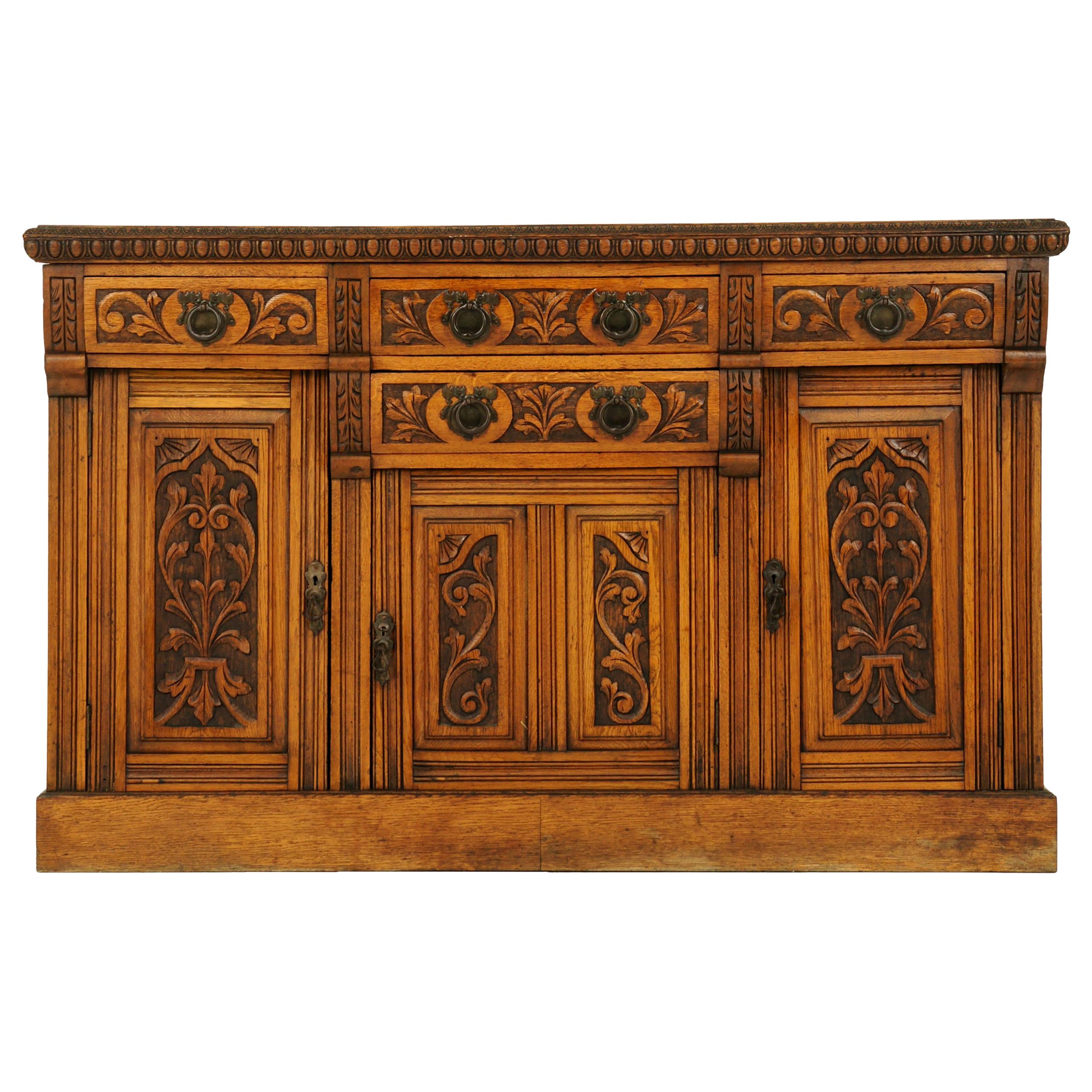 Antique Sideboard, Carved Oak, Oak Buffet, Credenza, Scotland, 1910, B1579