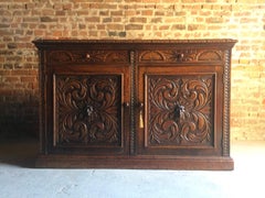 Antique Sideboard Credenza Buffet Greenman Oak Victorian 19th Century, 1870