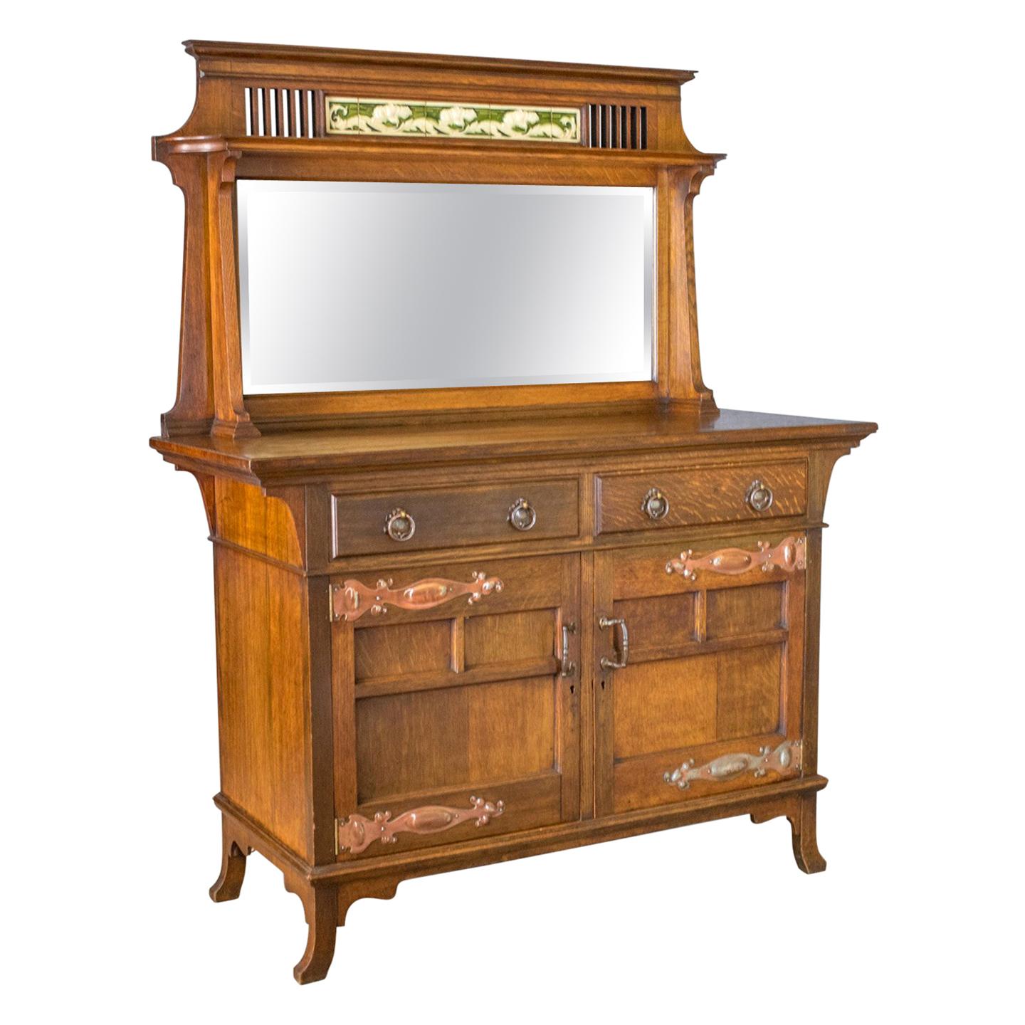 Enfilade ancien, chêne anglais, armoire Arts & Crafts, Liberty Taste, vers 1900