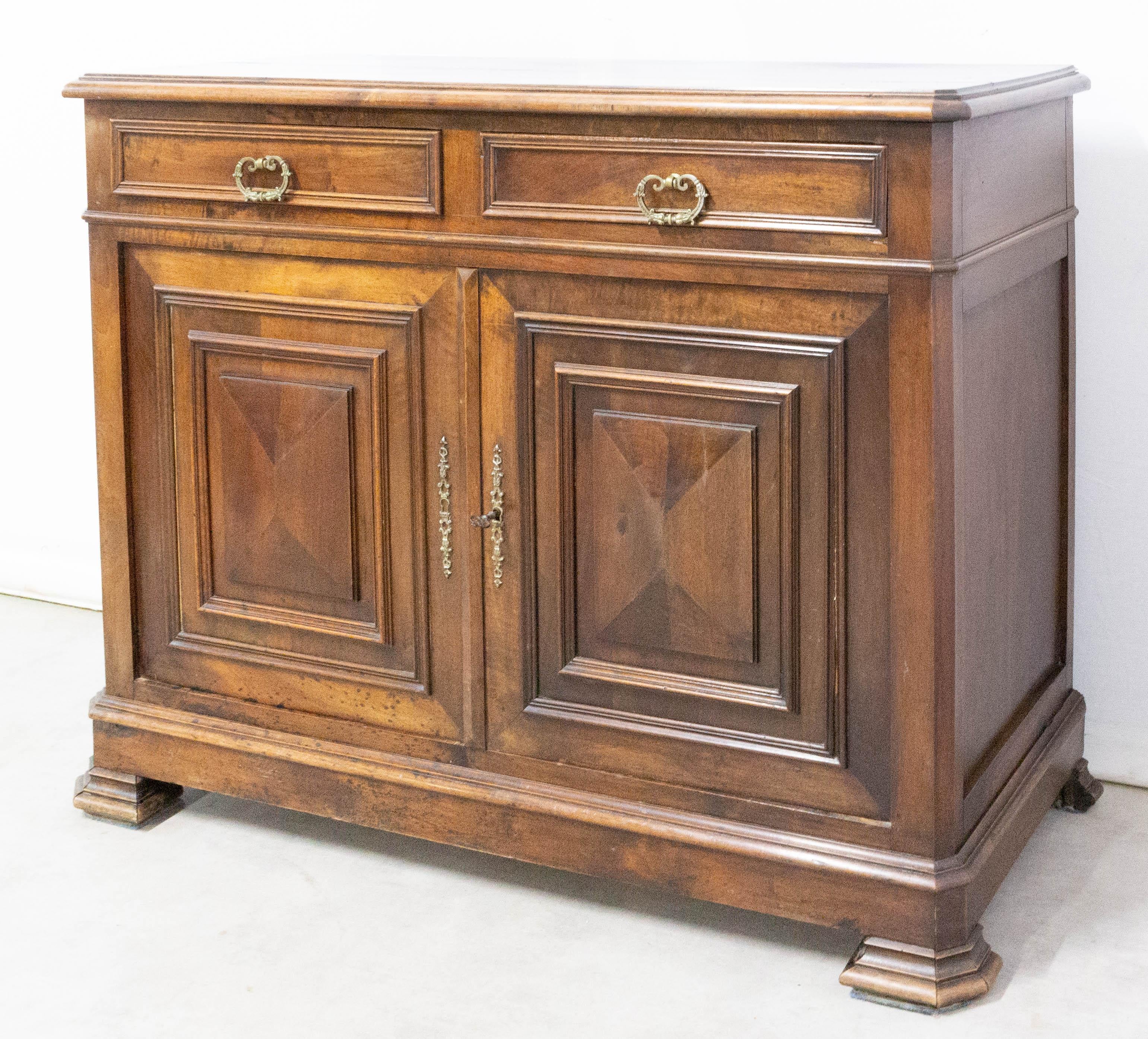 French Provincial Antique Sideboard French Carved Walnut Buffet, Late 19th Century