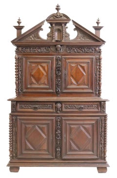 Antique Sideboard, French Louis XIII Style Geometric, Carved Sideboard
