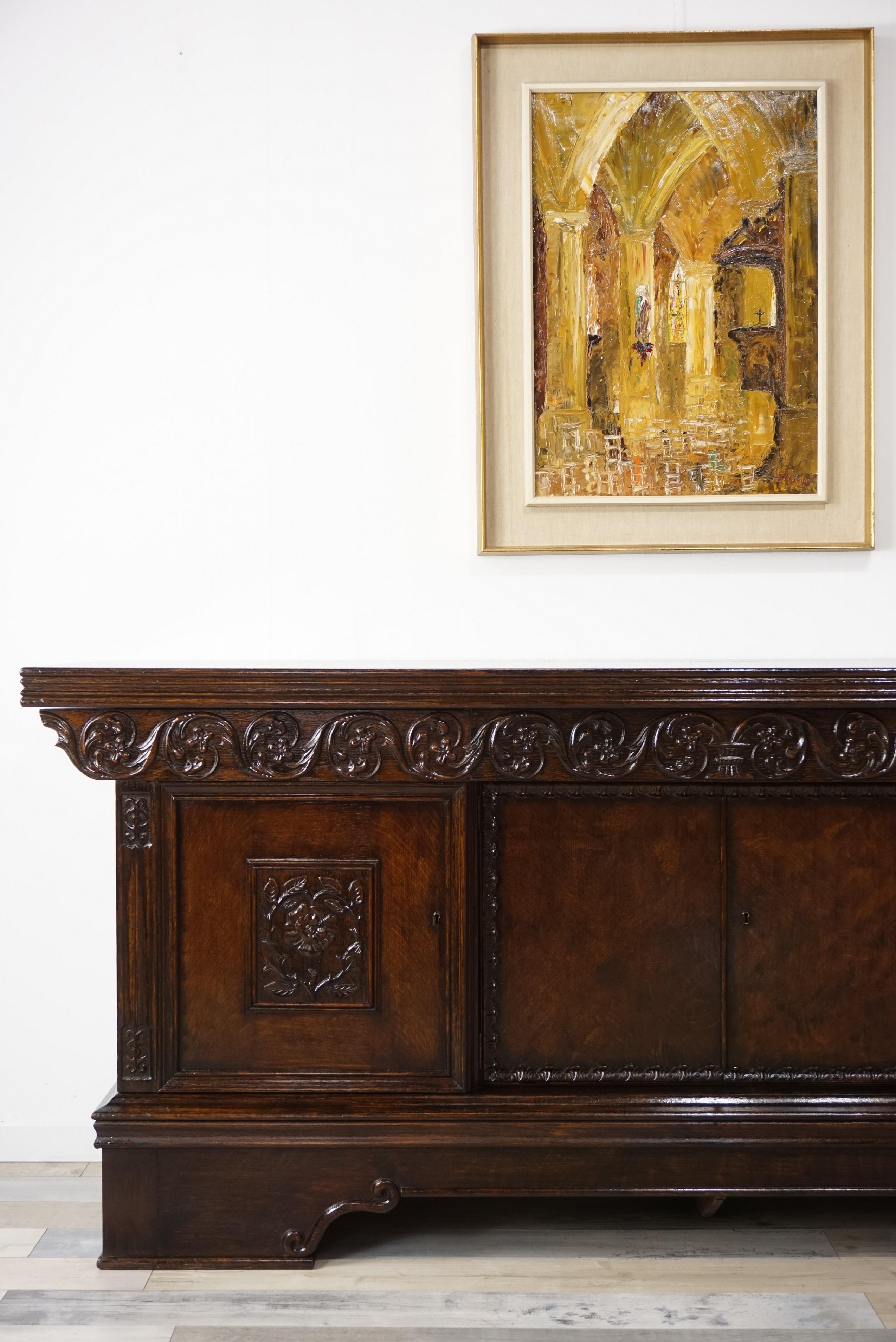 Antique Sideboard or Oak Wooden Buffet, 19th-Early 20th Century For Sale 6