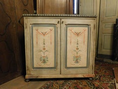 Antique Sideboard, Small Cabinet, Light Blue Painted Grotesque, '800, Italy