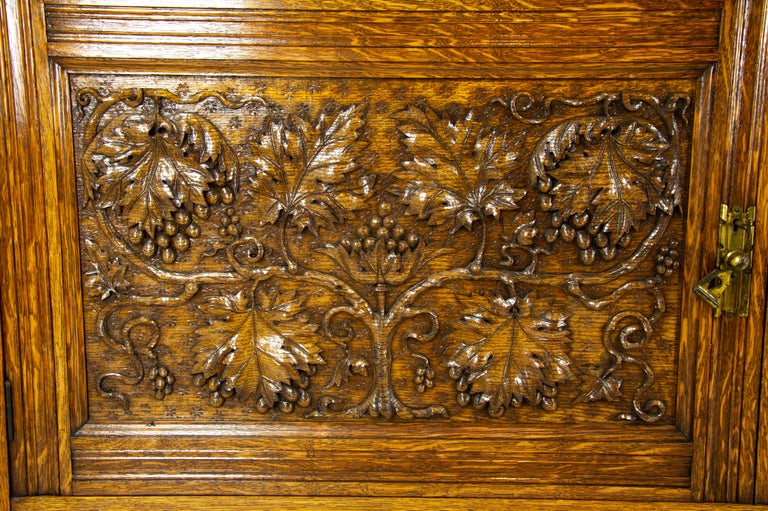 Antique Oak Sideboard, Victorian Tiger Oak Buffet Server, Scotland
