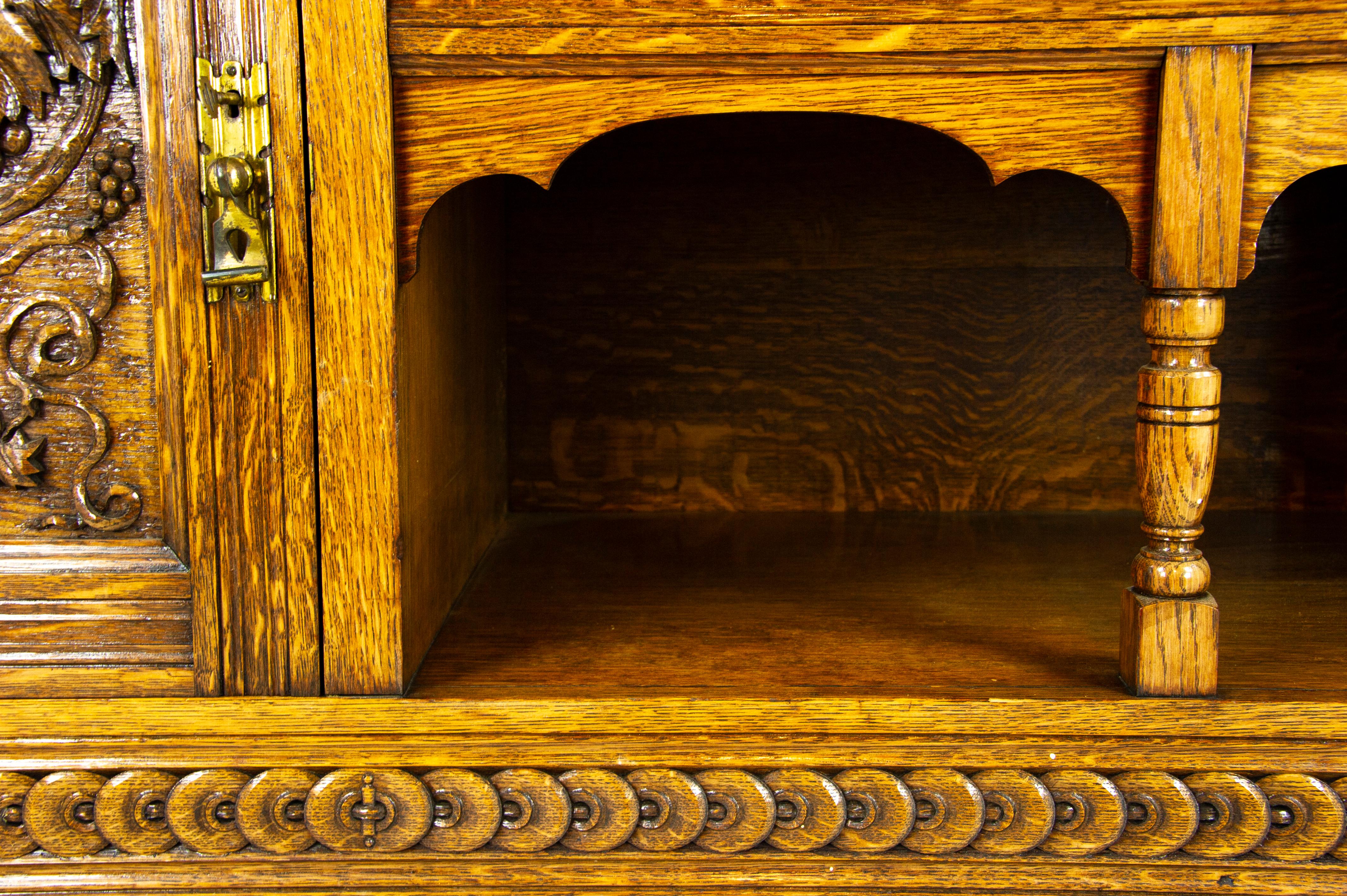 Antique Oak Sideboard, Victorian Tiger Oak Buffet Server, Scotland, 1890, B1425 1