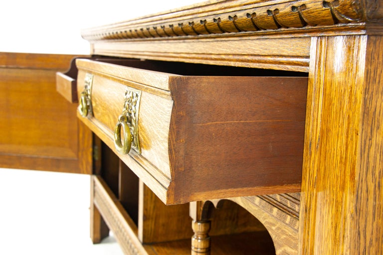 Antique Oak Sideboard, Victorian Tiger Oak Buffet Server, Scotland