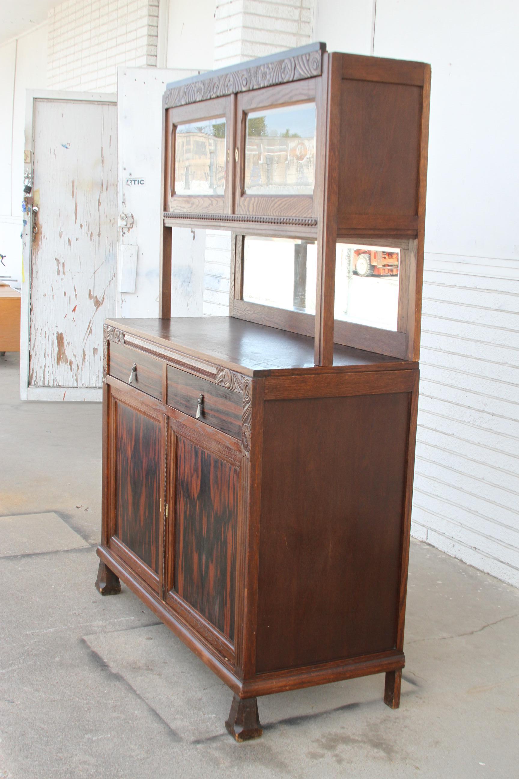 20th Century Antique Sideboard w/ Mirrored Backsplash For Sale