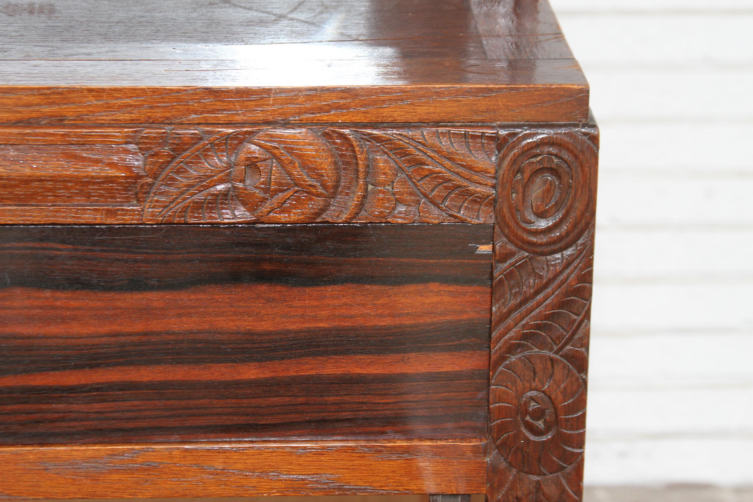 Glass Antique Sideboard w/ Mirrored Backsplash For Sale