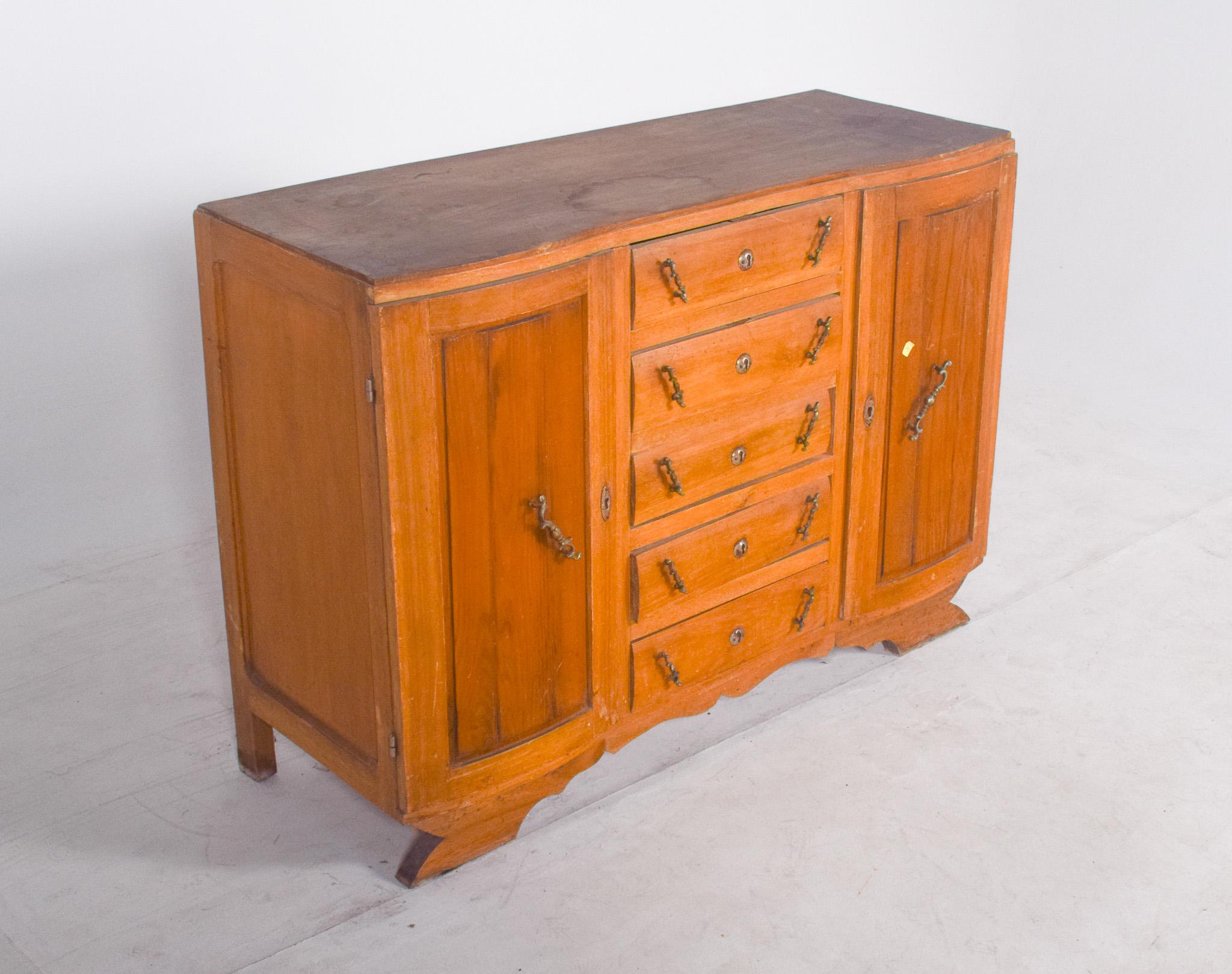 Art Deco Antique Sideboard with Five Drawers and Two Doors For Sale