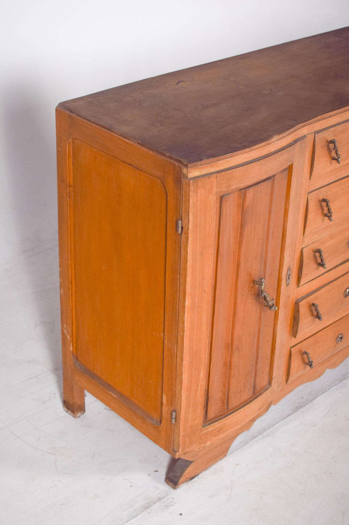 Portuguese Antique Sideboard with Five Drawers and Two Doors For Sale