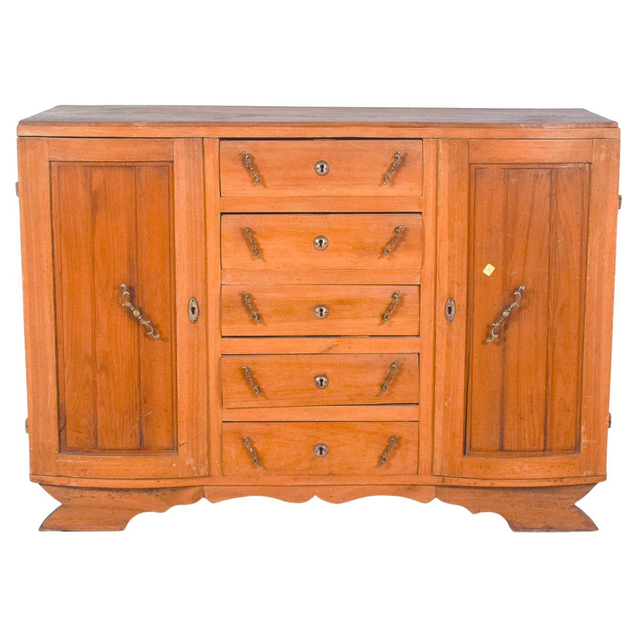Antique Sideboard with Five Drawers and Two Doors For Sale